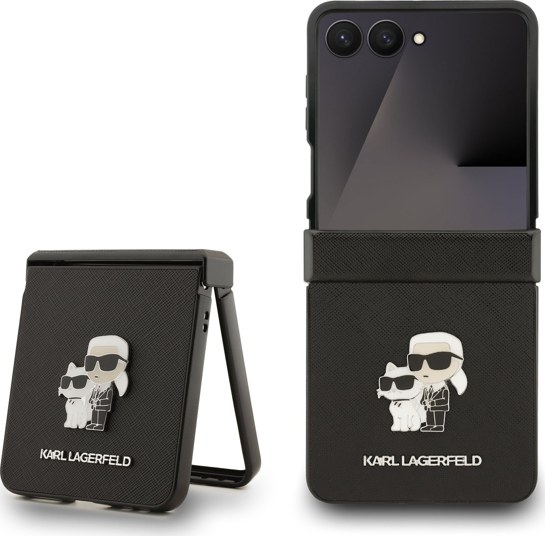 Karl Lagerfeld PU Saffiano Karl and Choupette Zadní Kryt pro Samsung Galaxy Z Flip 7 Black