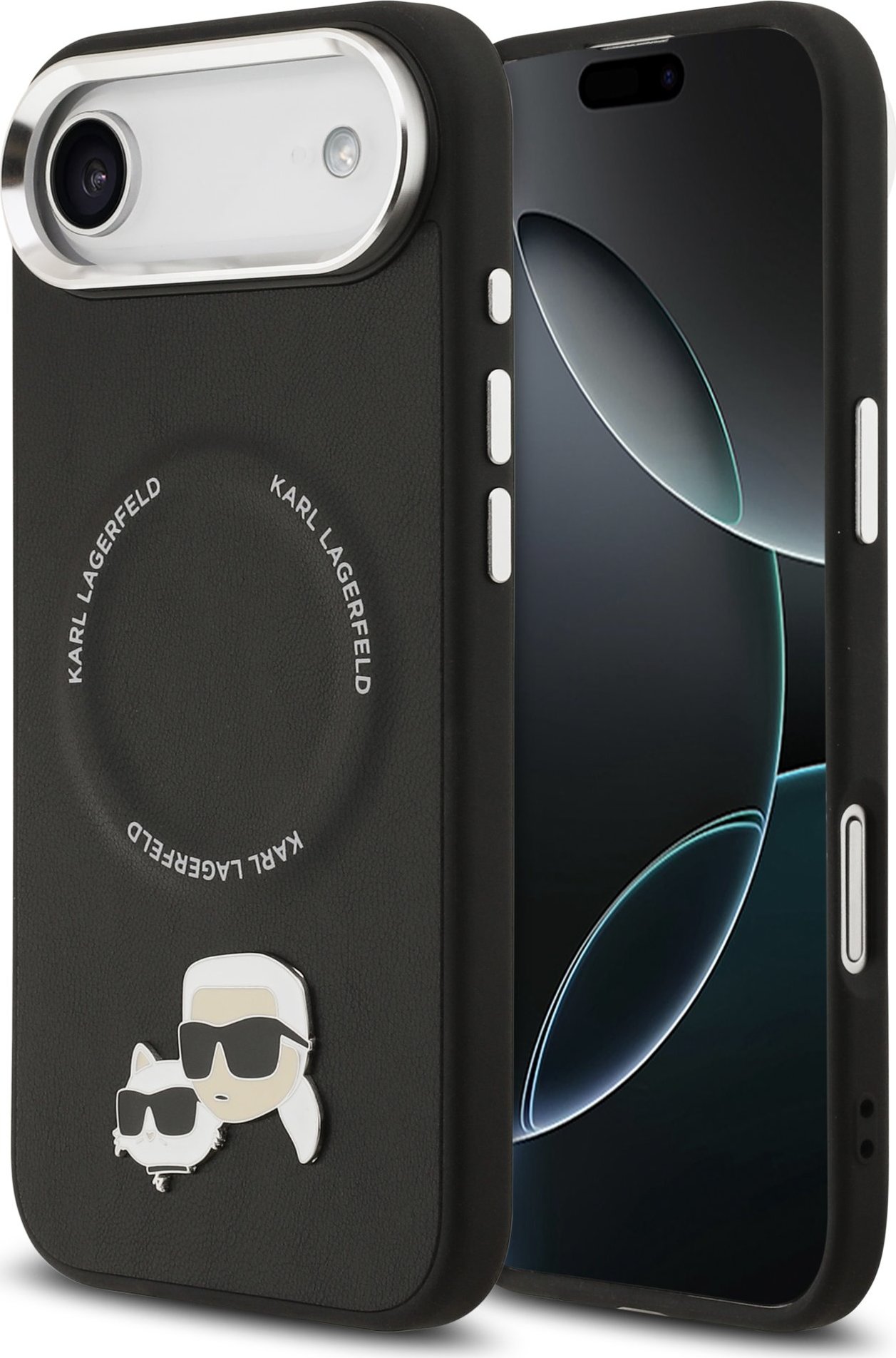 Karl Lagerfeld PU Karl and Choupette Heads Pins MagSafe Zadní Kryt pro iPhone Air Black