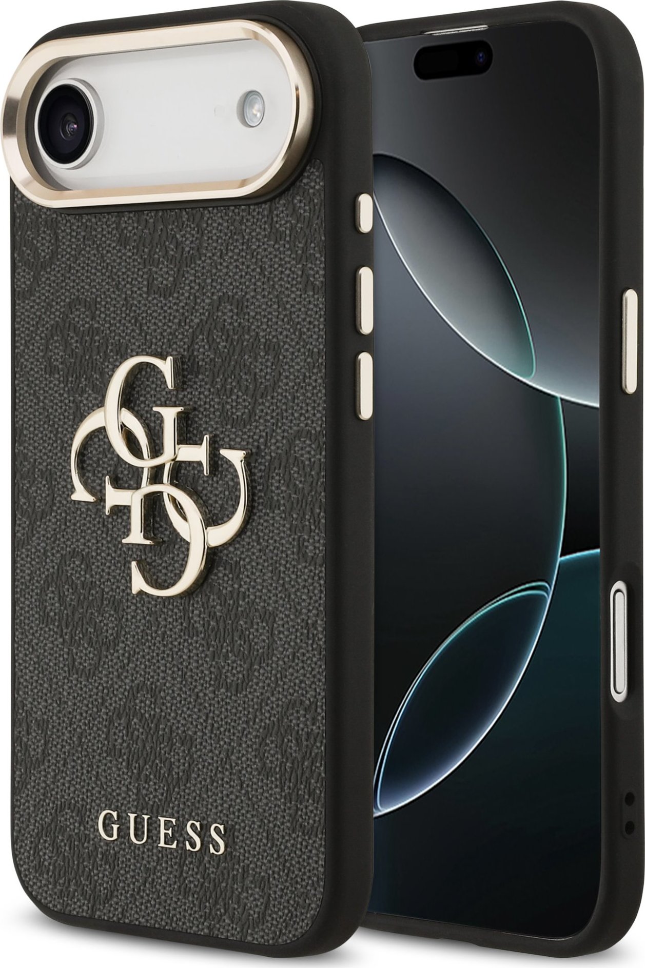 Guess PU Leather 4G Metal Logo Gold Frame Zadní Kryt pro iPhone Air Black