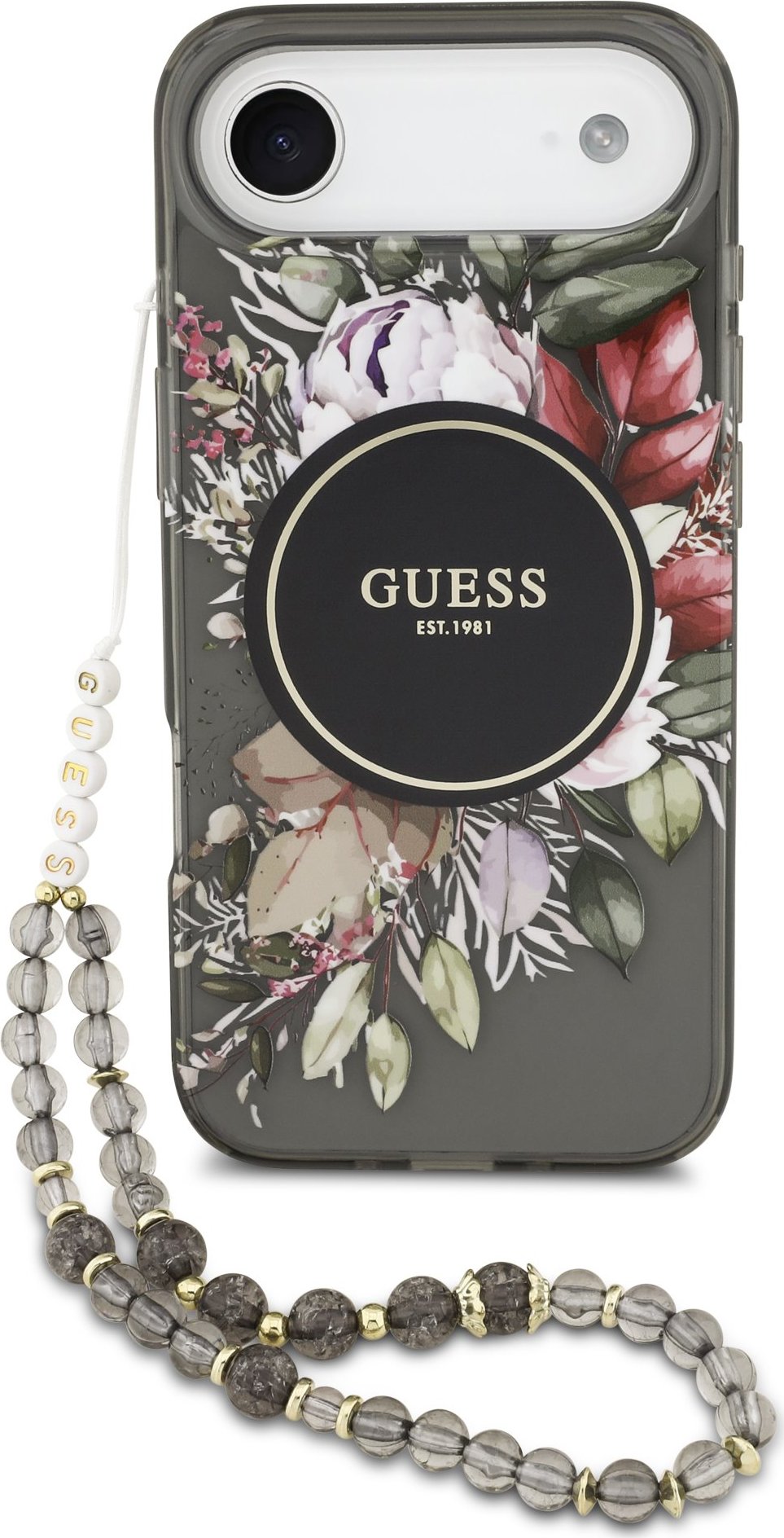 Guess IML Flowers Strap MagSafe Zadní Kryt pro iPhone Air Black