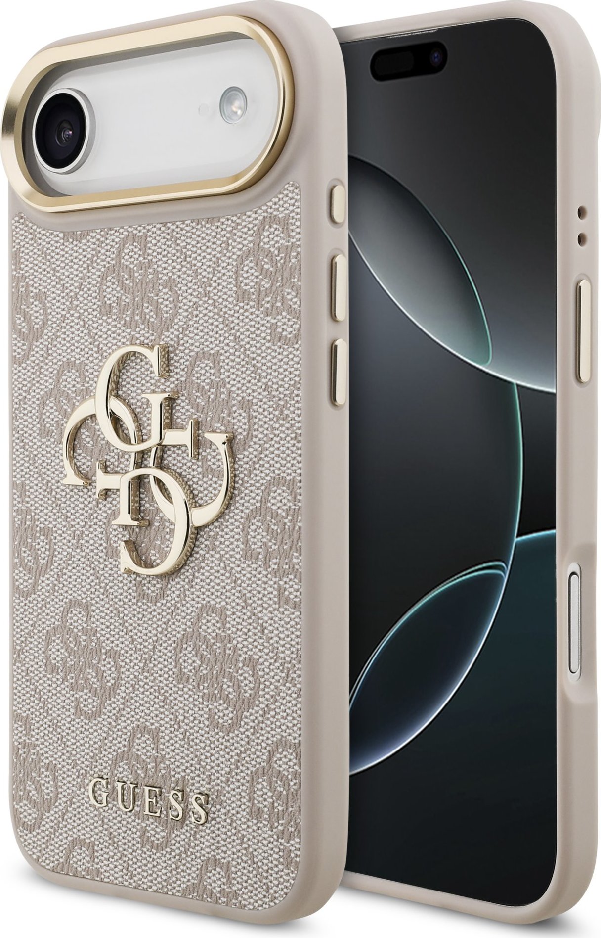Guess PU Leather 4G Metal Logo Gold Frame Zadní Kryt pro iPhone Air Pink