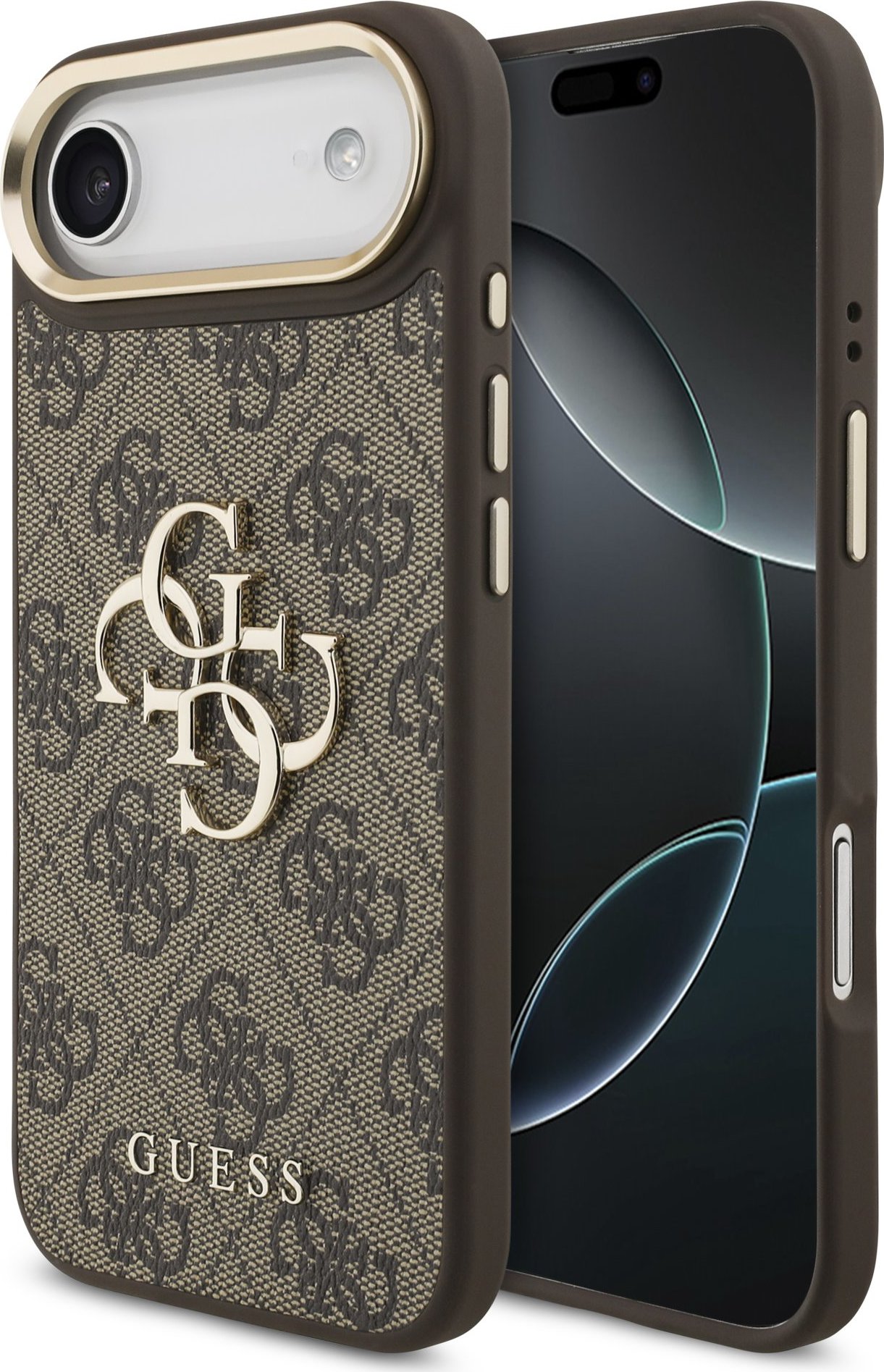 Guess PU Leather 4G Metal Logo Gold Frame Zadní Kryt pro iPhone Air Brown
