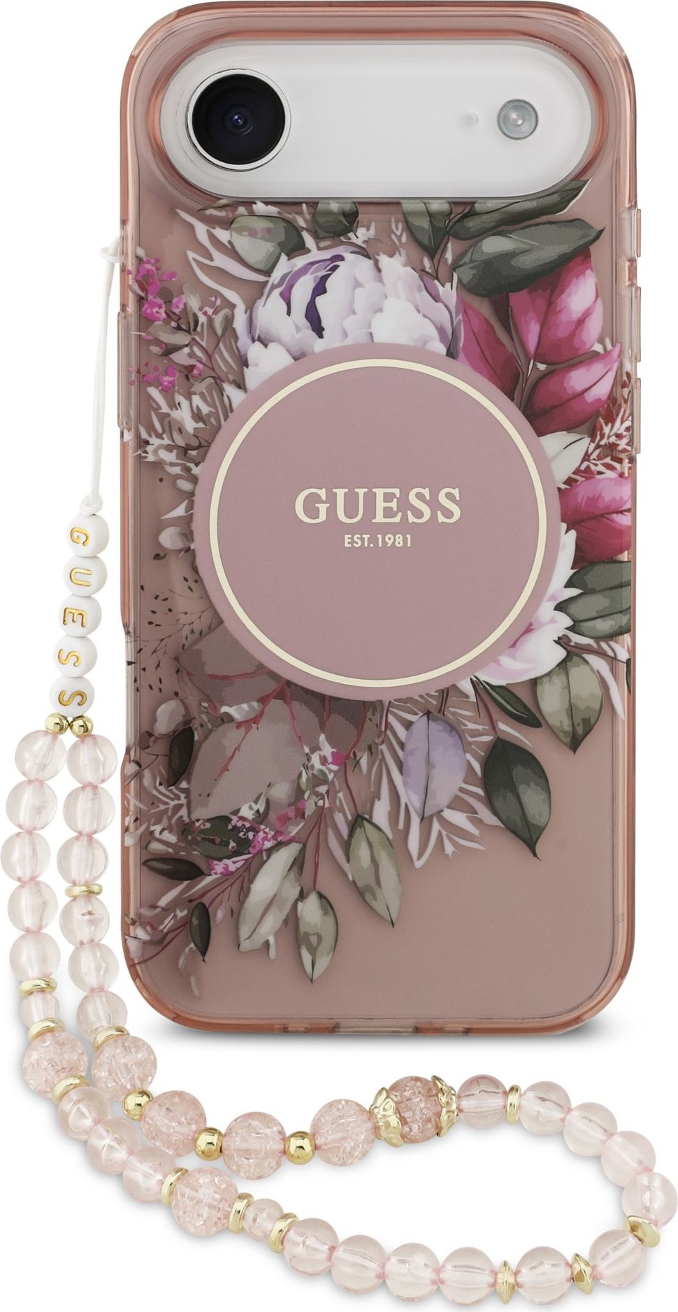 Guess IML Flowers Strap MagSafe Zadní Kryt pro iPhone Air Pink
