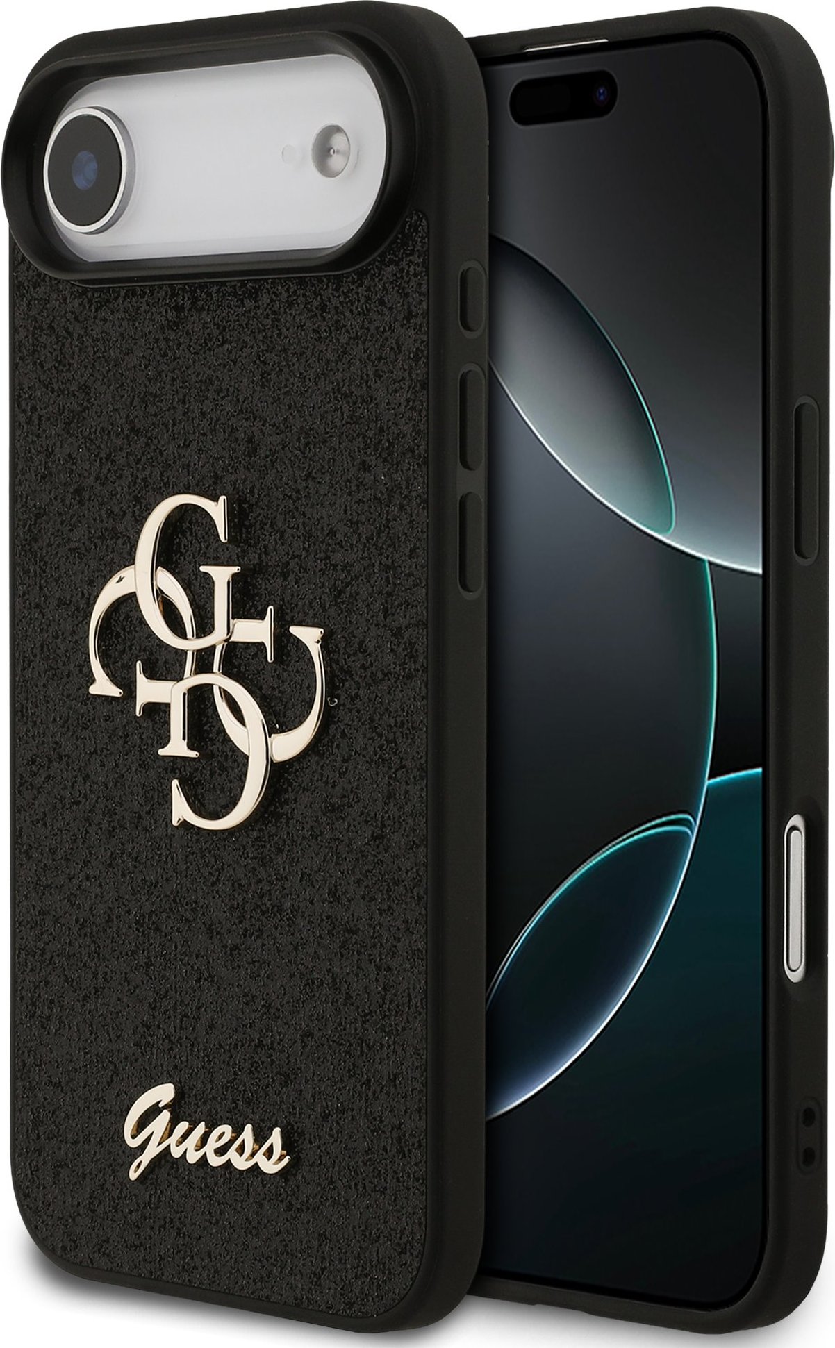 Guess PU Fixed Glitter 4G Metal Logo Zadní Kryt pro iPhone Air Black