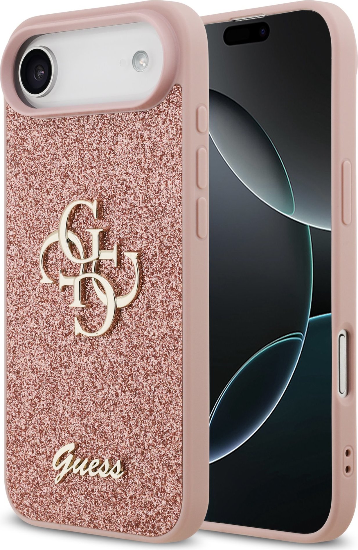 Guess PU Fixed Glitter 4G Metal Logo Zadní Kryt pro iPhone Air Pink