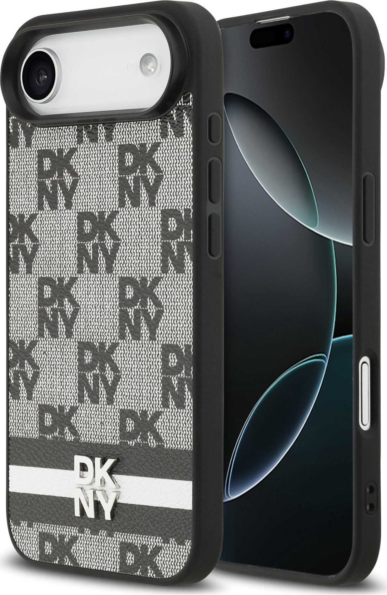 DKNY PU Leather Checkered Pattern and Stripe Zadní Kryt pro iPhone Air Black