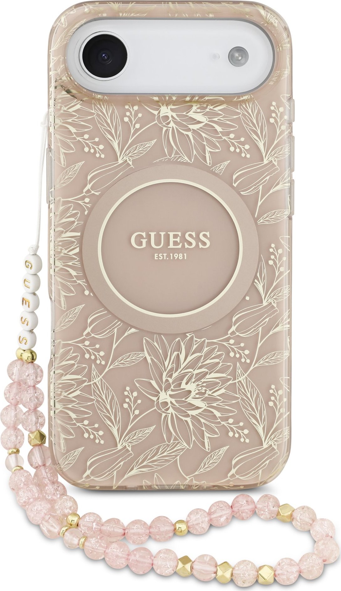 Guess IML Flowers Allover Strap MagSafe Zadní Kryt pro iPhone Air Pink