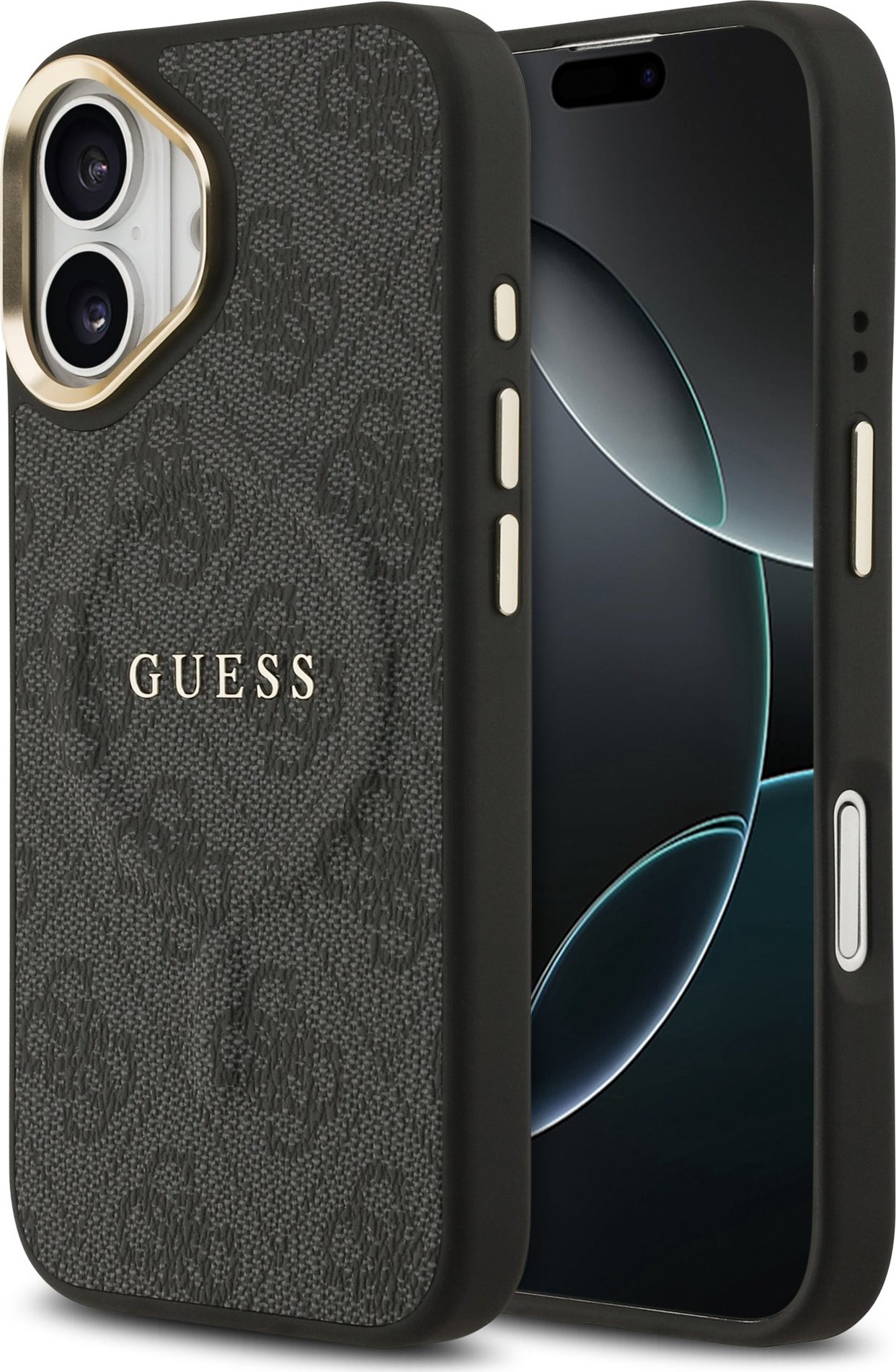 Guess PU Leather 4G Gold Frame MagSafe Zadní Kryt pro iPhone 17 Black
