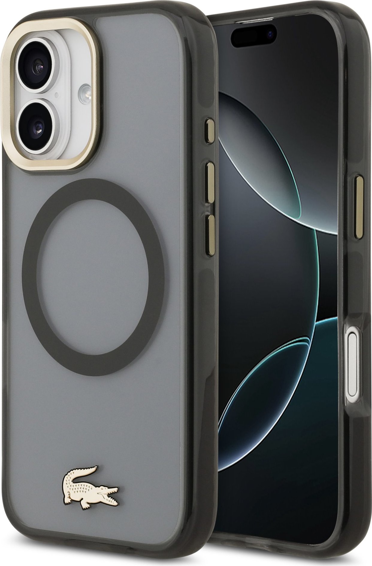 Lacoste PC/TPU Frosted Finish Gold Logo MagSafe Zadní Kryt pro iPhone 17 Black