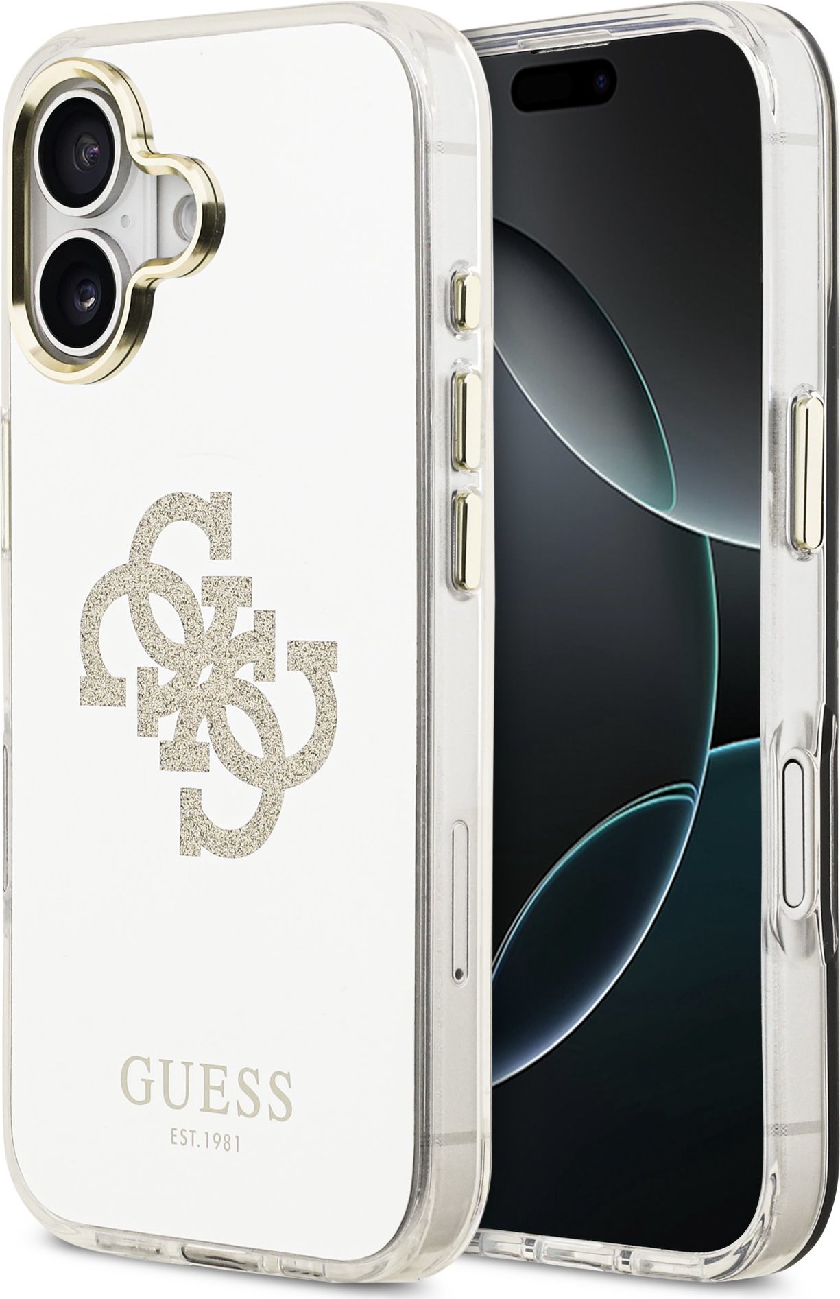 Guess PC/TPU Mirror 4G Glitter Logo MagSafe Zadní Kryt pro iPhone 17 Gold