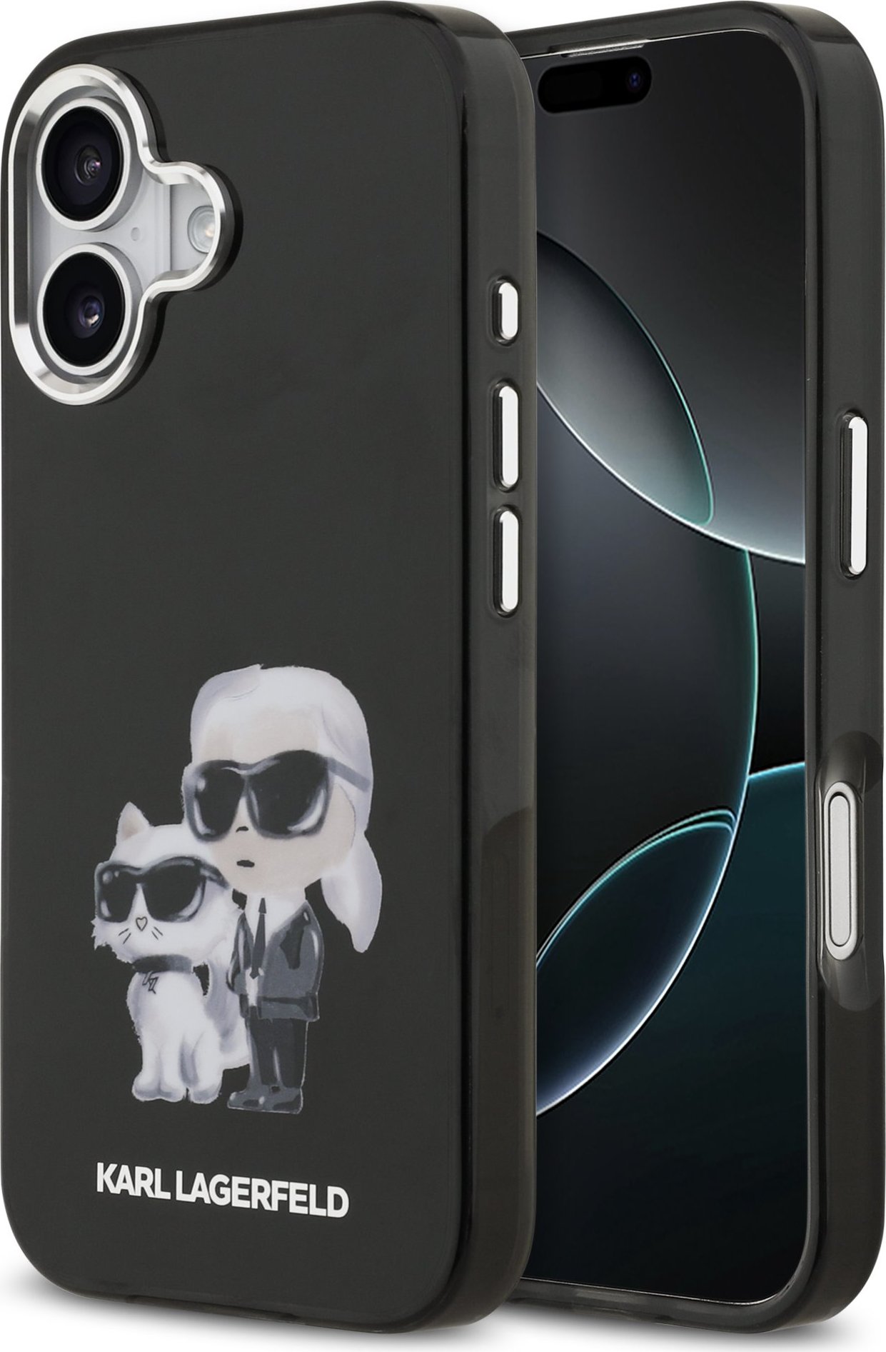 Karl Lagerfeld IML Aquarelle Karl and Choupette Zadní Kryt pro iPhone 17 Black