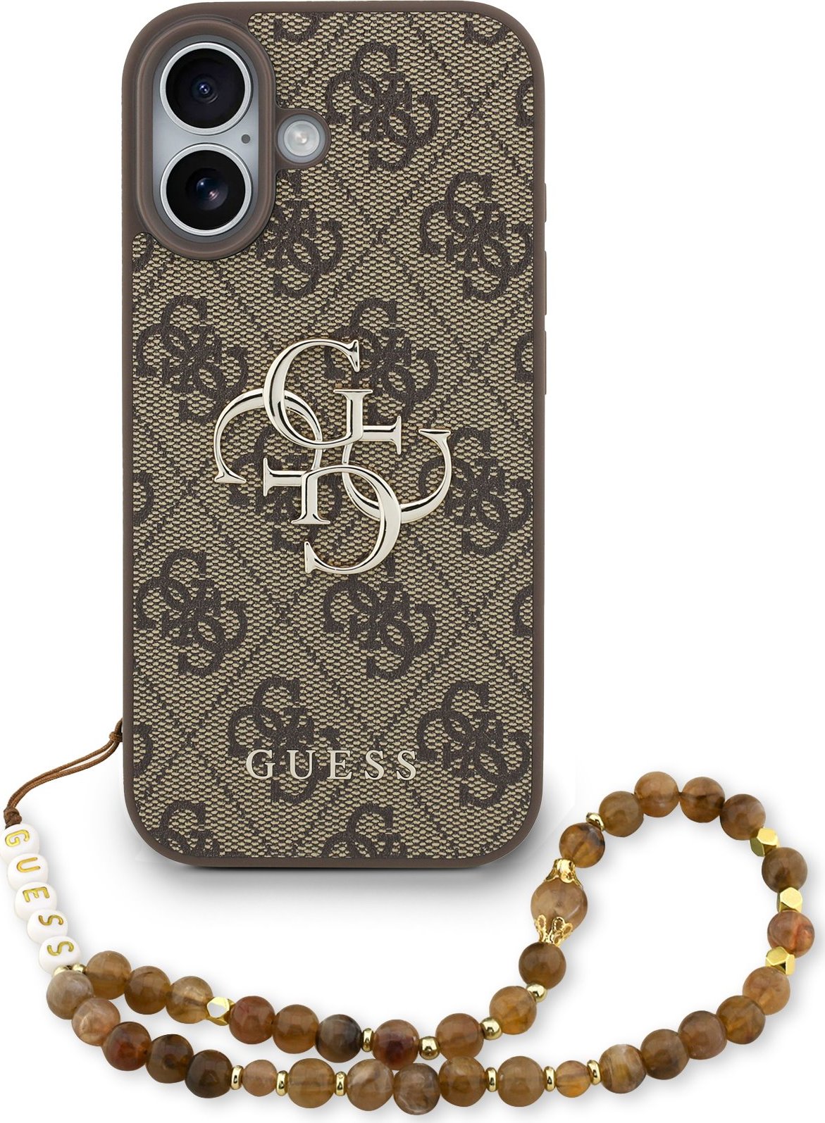 Guess PU 4G Metal Logo Strap Zadní Kryt pro iPhone 17 Brown