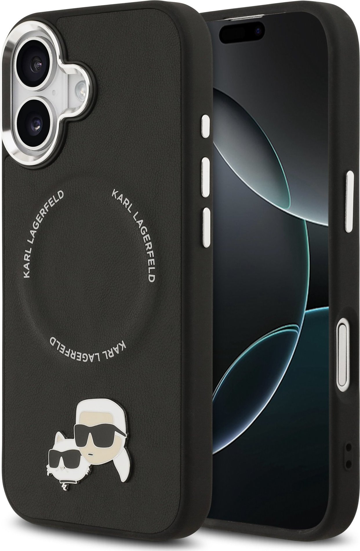 Karl Lagerfeld PU Karl and Choupette Heads Pins MagSafe Zadní Kryt pro iPhone 17 Black