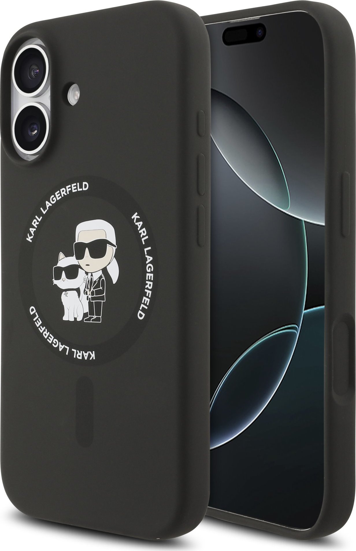 Karl Lagerfeld Liquid Silicone Karl and Choupette MagSafe Zadní Kryt pro iPhone 17 Black