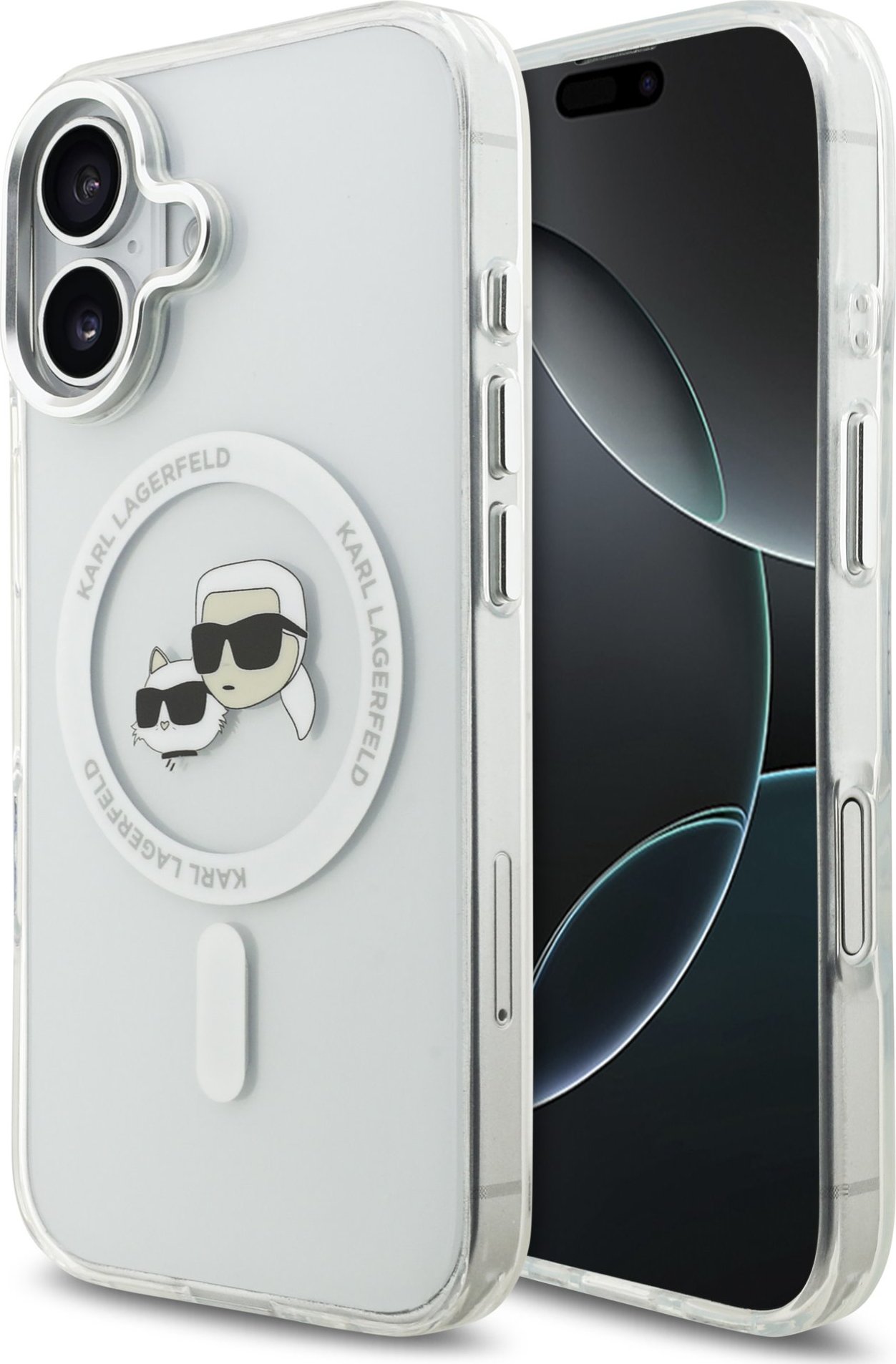 Karl Lagerfeld IML K&CH Heads Metal Frame MagSafe Zadní Kryt pro iPhone 17 Transparent