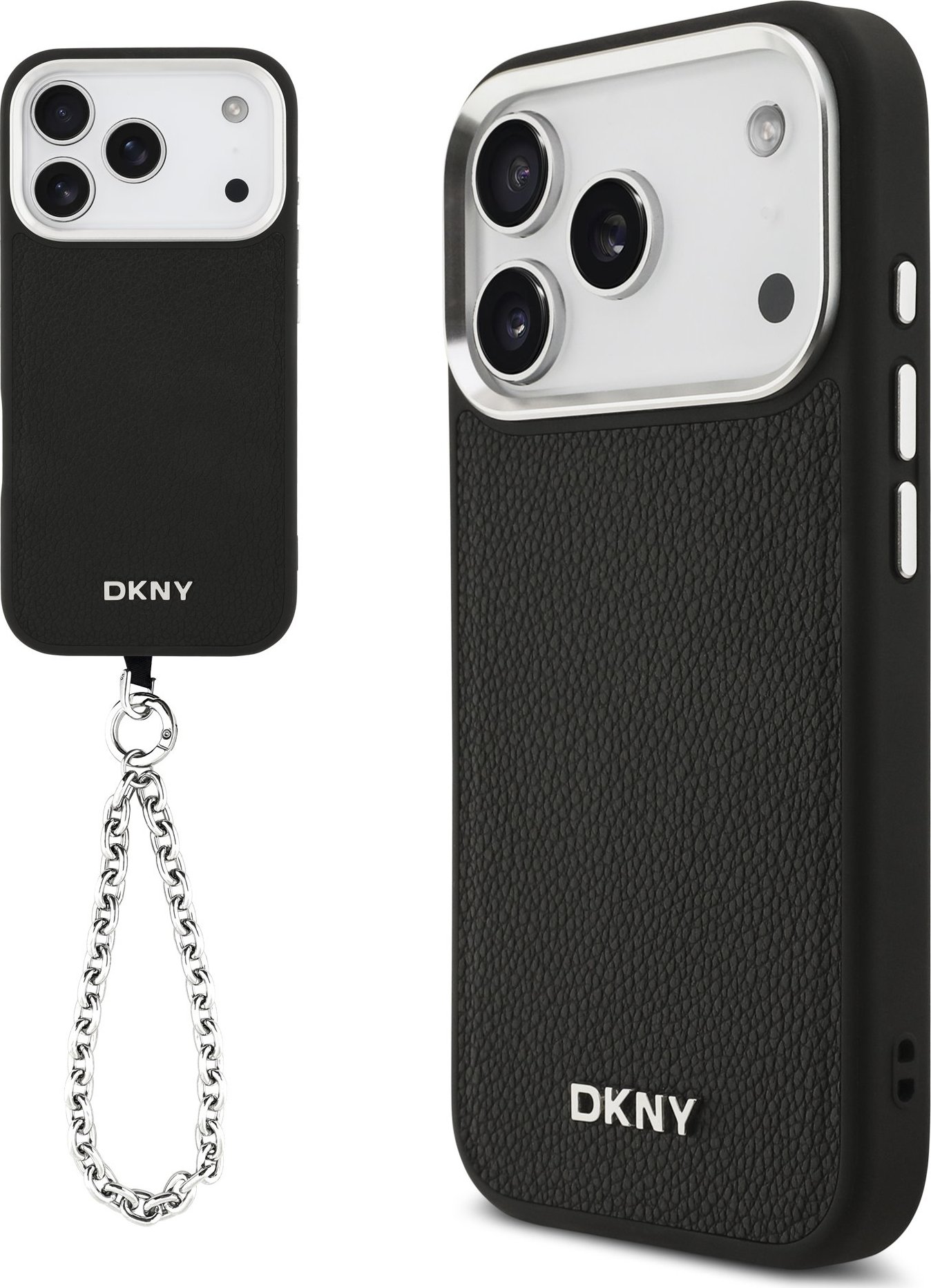 DKNY PU Leather Metal Logo Wrist Chain MagSafe Zadní Kryt pro iPhone 17 Pro Black