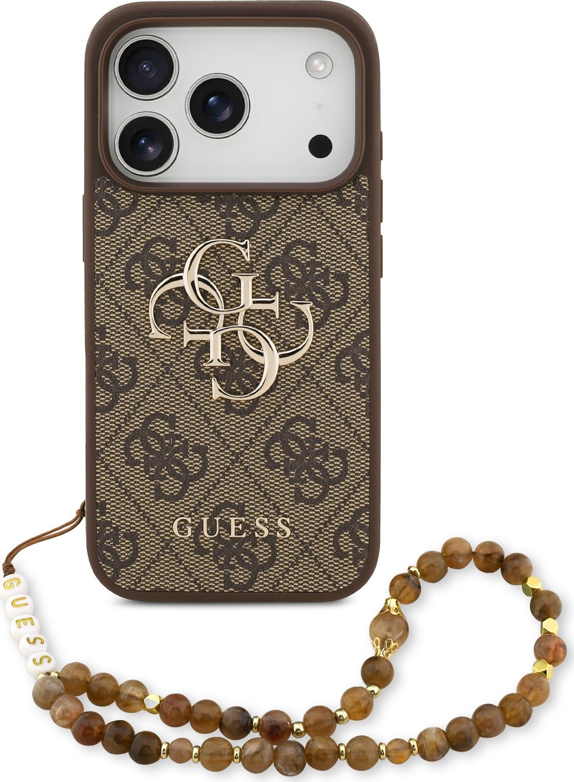 Guess PU 4G Metal Logo Strap Zadní Kryt pro iPhone 17 Pro Brown