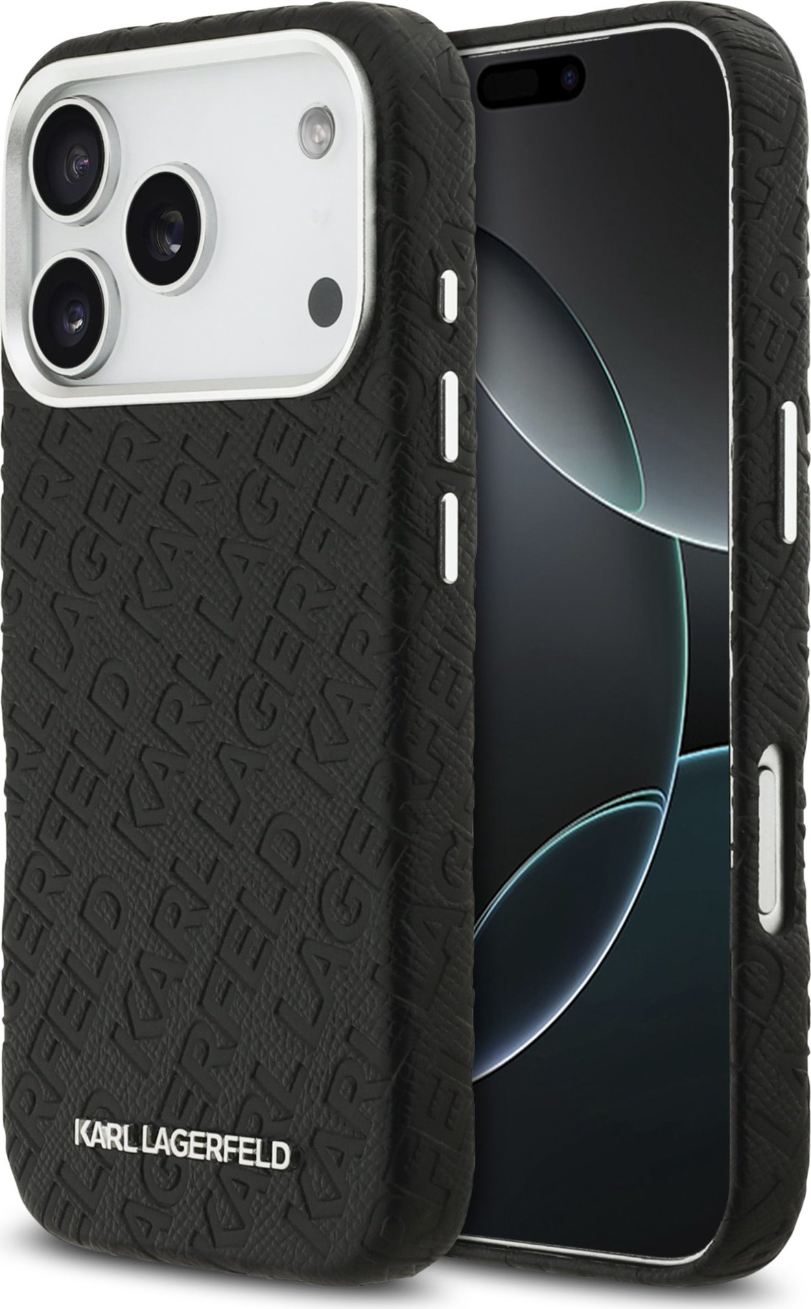 Karl Lagerfeld Grained PU Repeated Logo MagSafe Zadní Kryt pro iPhone 17 Pro Black