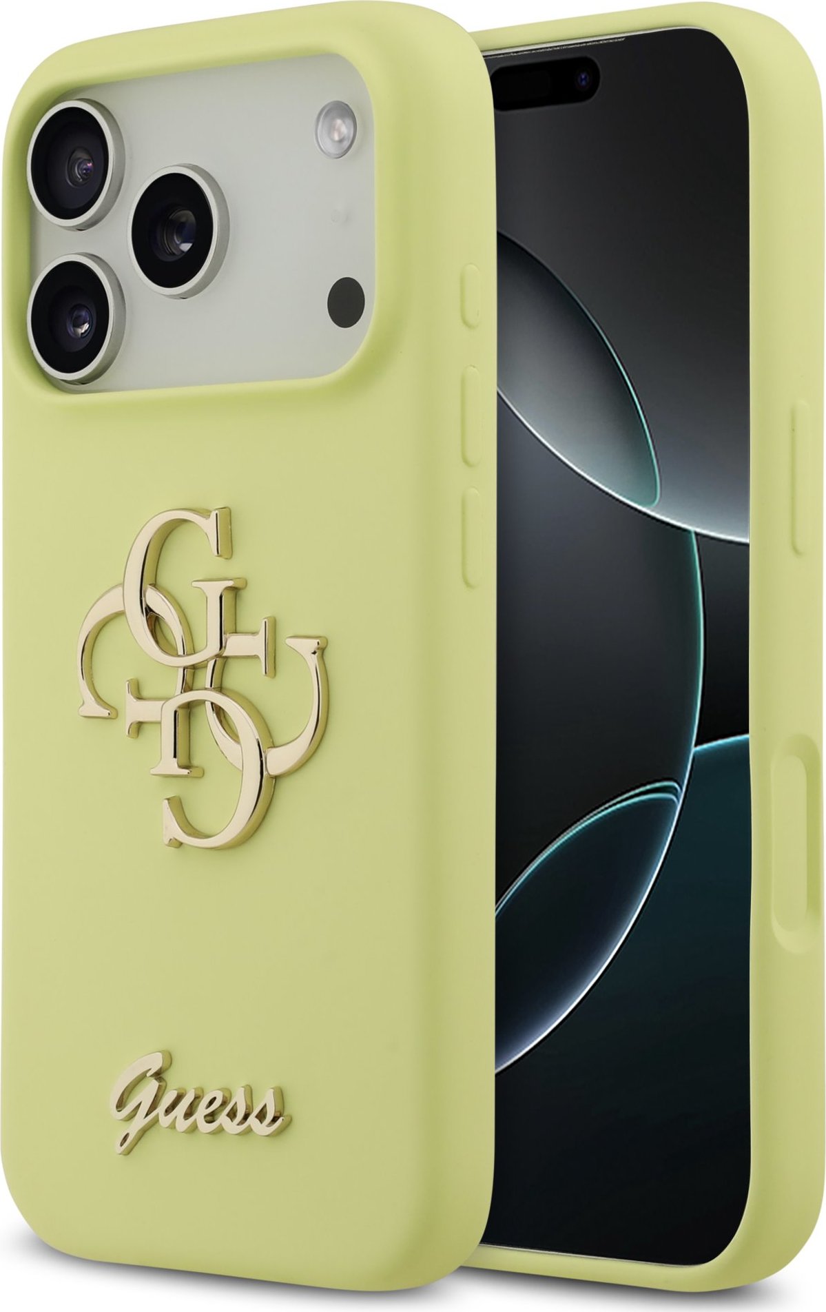 Guess Liquid Silicone 4G Metal Logo Zadní Kryt pro iPhone 17 Pro Yellow