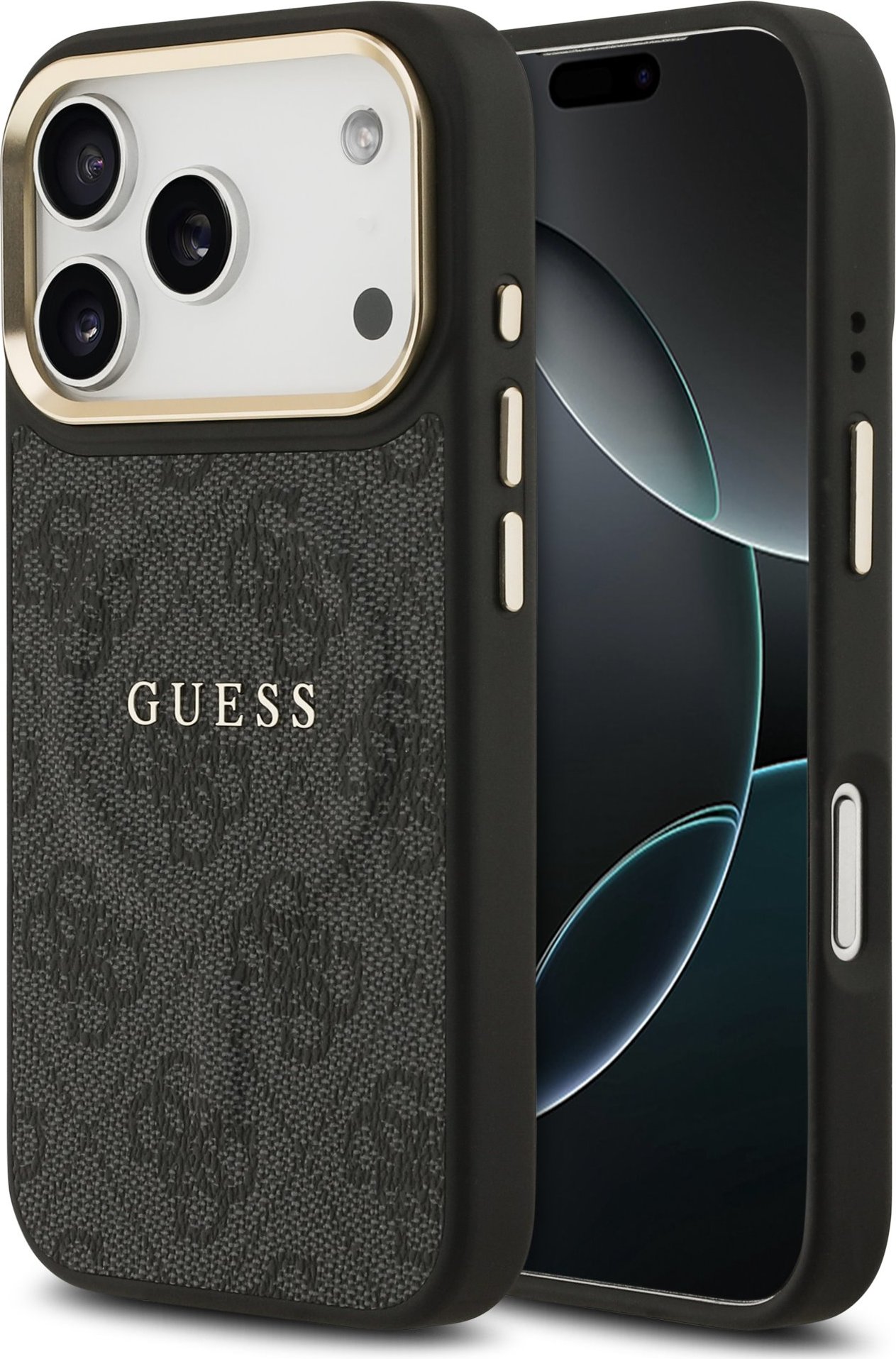 Guess PU Leather 4G Gold Frame MagSafe Zadní Kryt pro iPhone 17 Pro Black