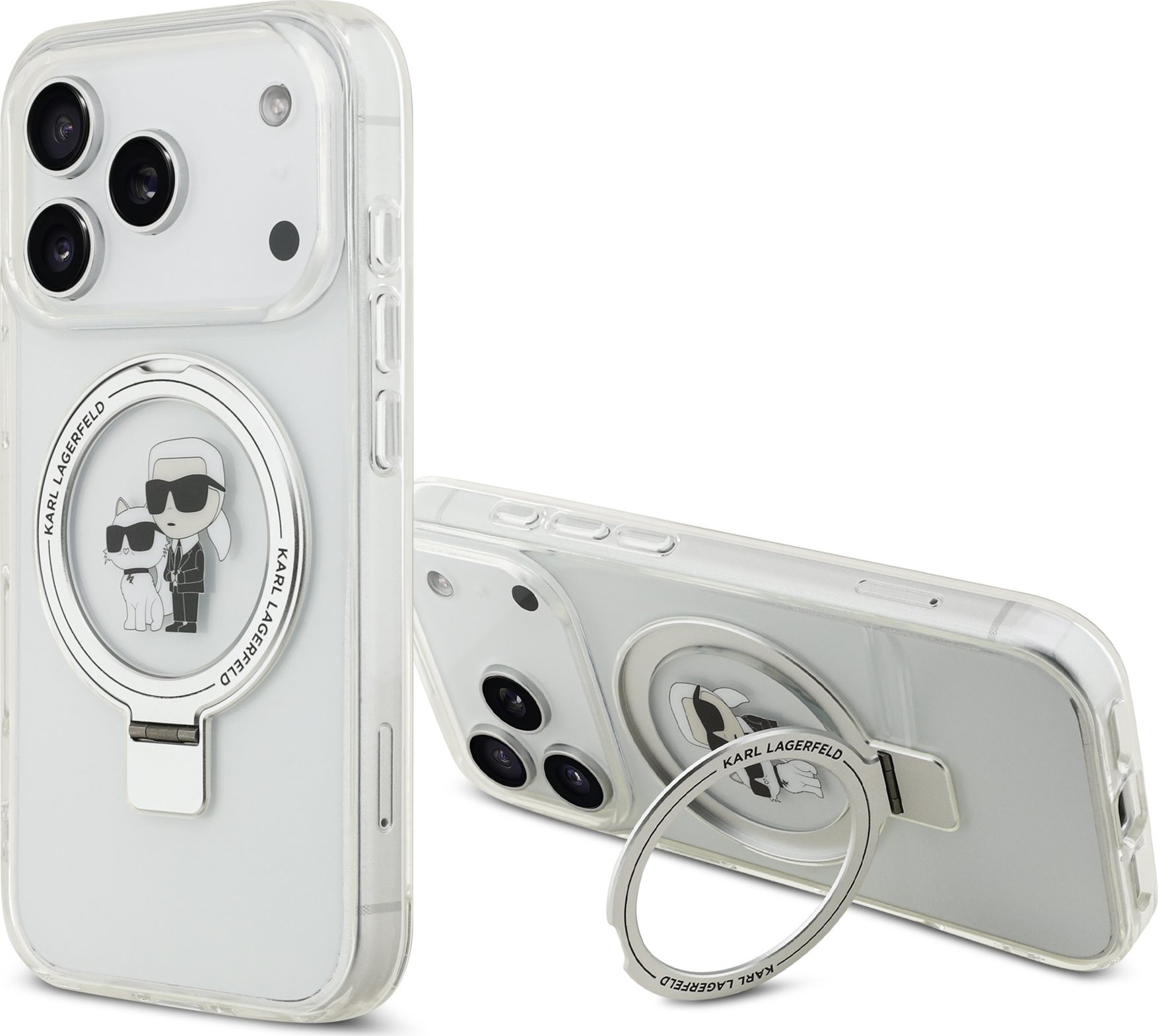 Karl Lagerfeld Ringstand Karl and Choupette MagSafe Zadní Kryt pro iPhone 17 Pro White