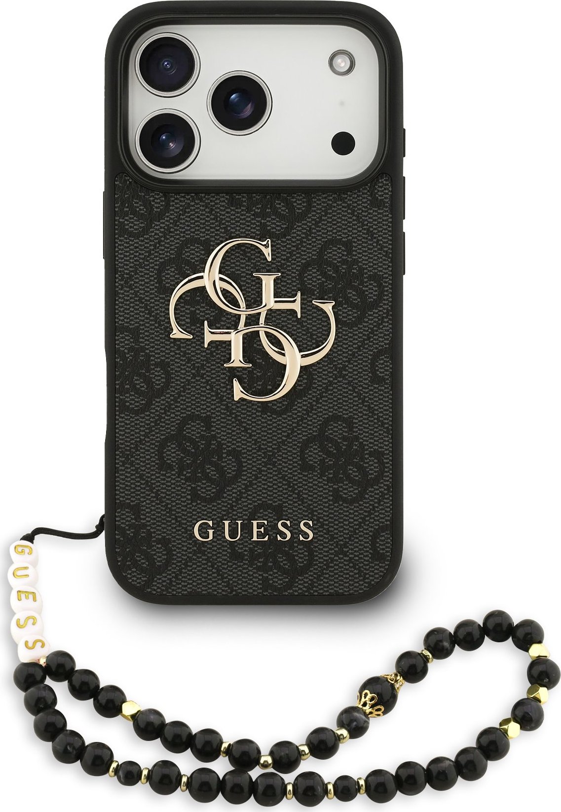 Guess PU 4G Metal Logo Strap Zadní Kryt pro iPhone 17 Pro Black