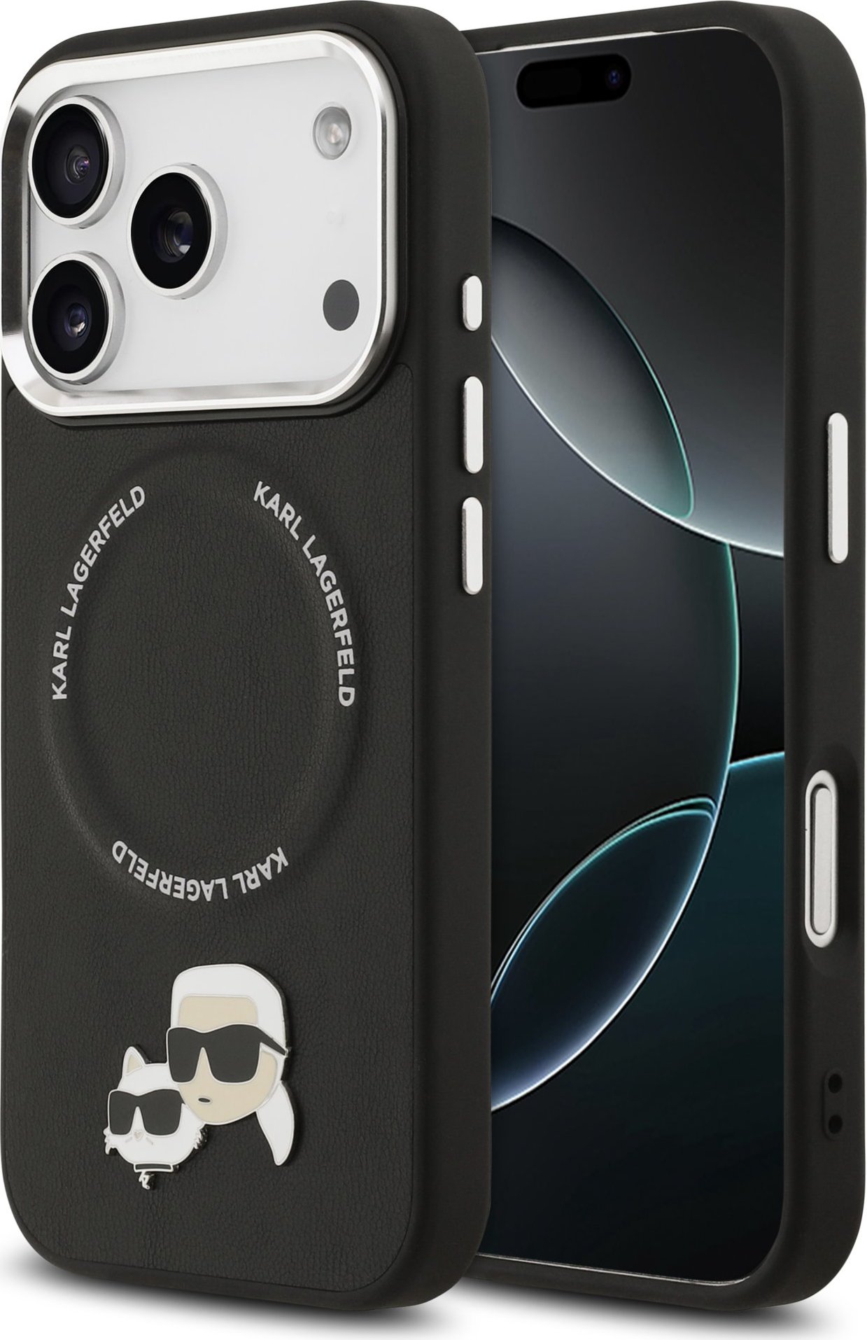 Karl Lagerfeld PU Karl and Choupette Heads Pins MagSafe Zadní Kryt pro iPhone 17 Pro Black