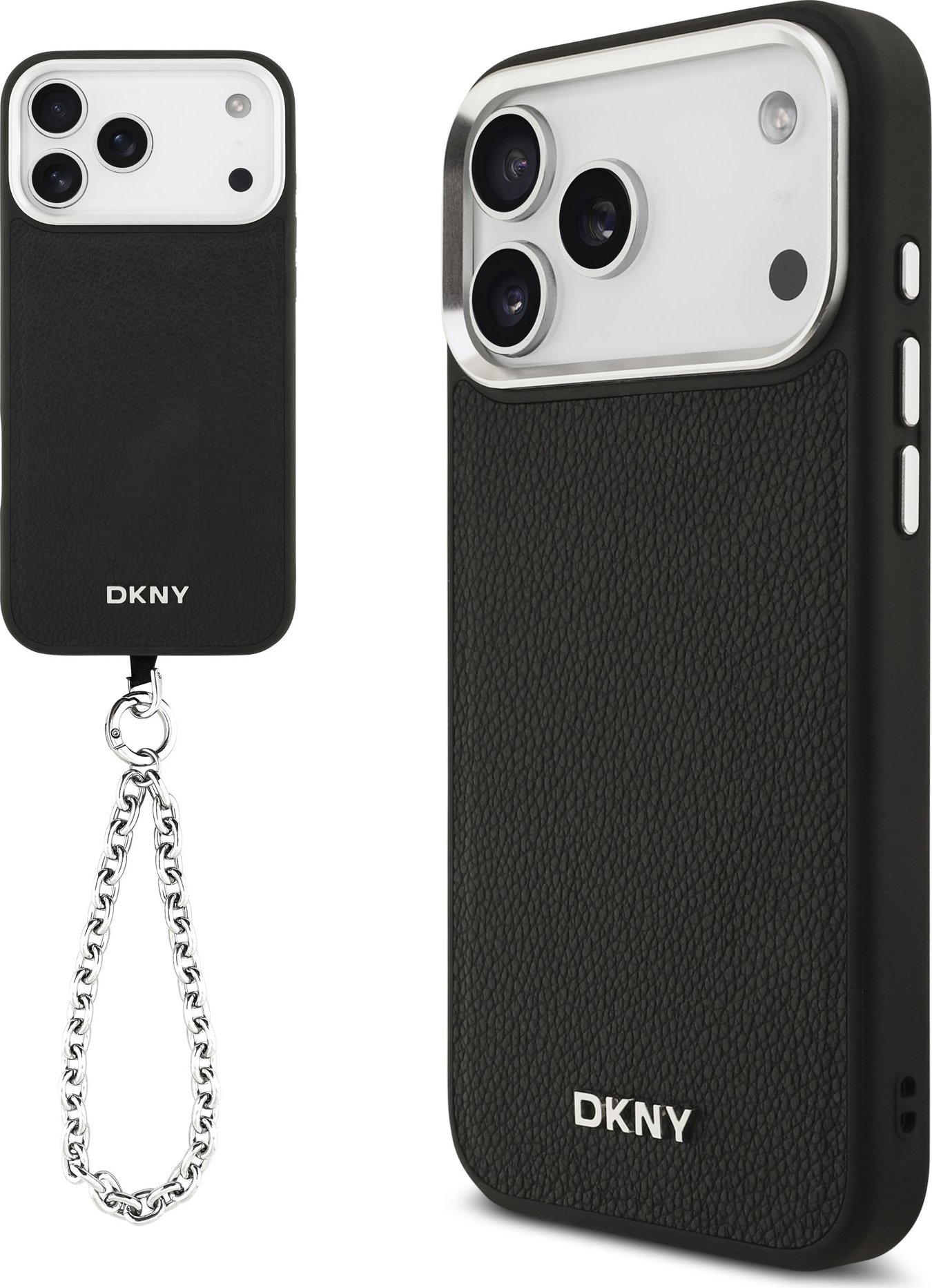 DKNY PU Leather Metal Logo Wrist Chain MagSafe Zadní Kryt pro iPhone 17 Pro Max Black