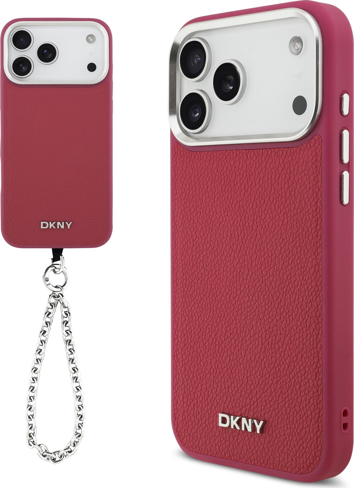 DKNY PU Leather Metal Logo Wrist Chain MagSafe Zadní Kryt pro iPhone 17 Pro Max Pink