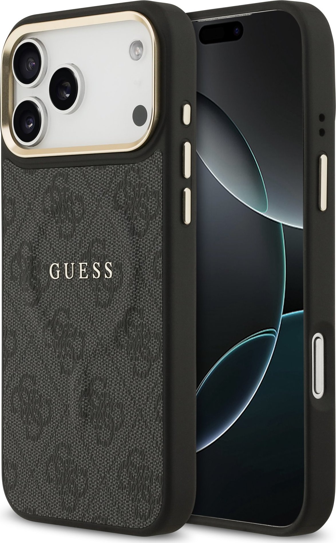 Guess PU Leather 4G Gold Frame MagSafe Zadní Kryt pro iPhone 17 Pro Max Black