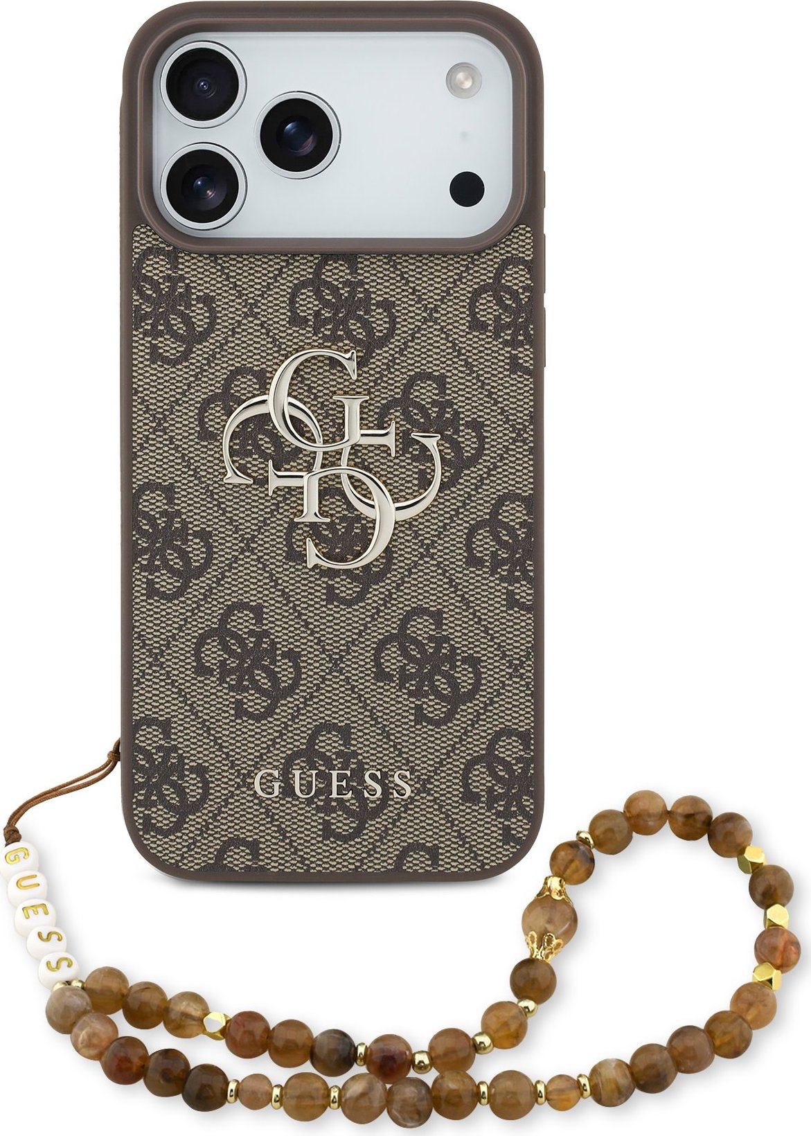 Guess PU 4G Metal Logo Strap Zadní Kryt pro iPhone 17 Pro Max Brown