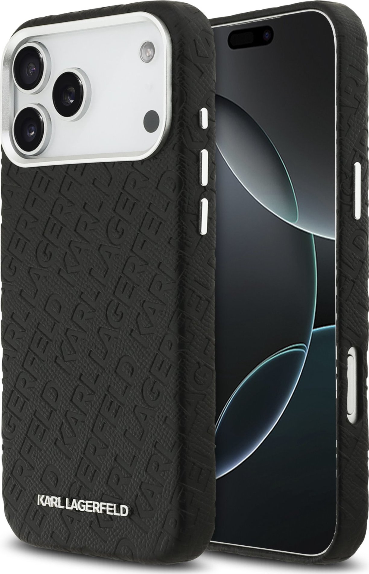 Karl Lagerfeld Grained PU Repeated Logo MagSafe Zadní Kryt pro iPhone 17 Pro Max Black