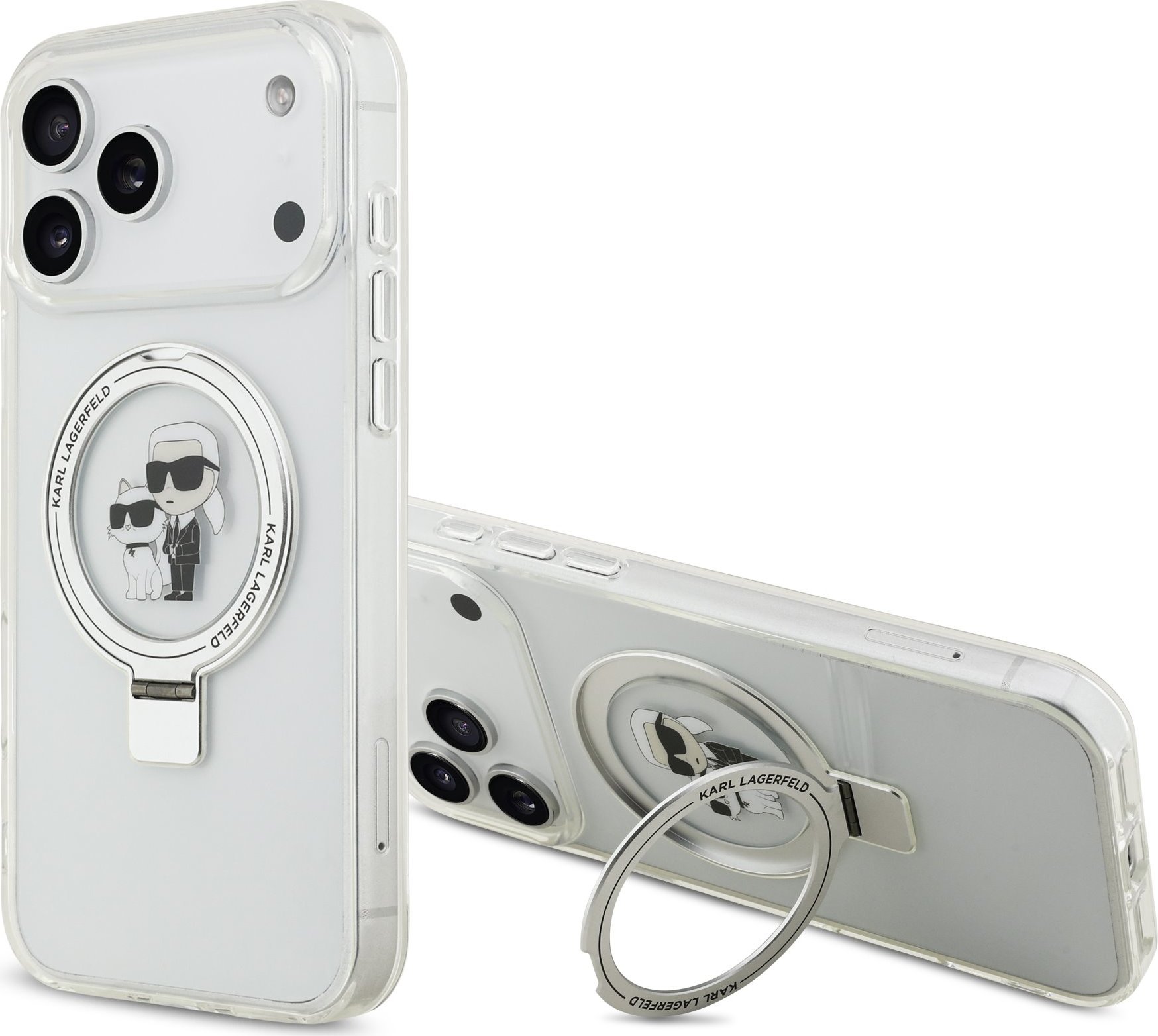 Karl Lagerfeld Ringstand Karl and Choupette MagSafe Zadní Kryt pro iPhone 17 Pro Max White