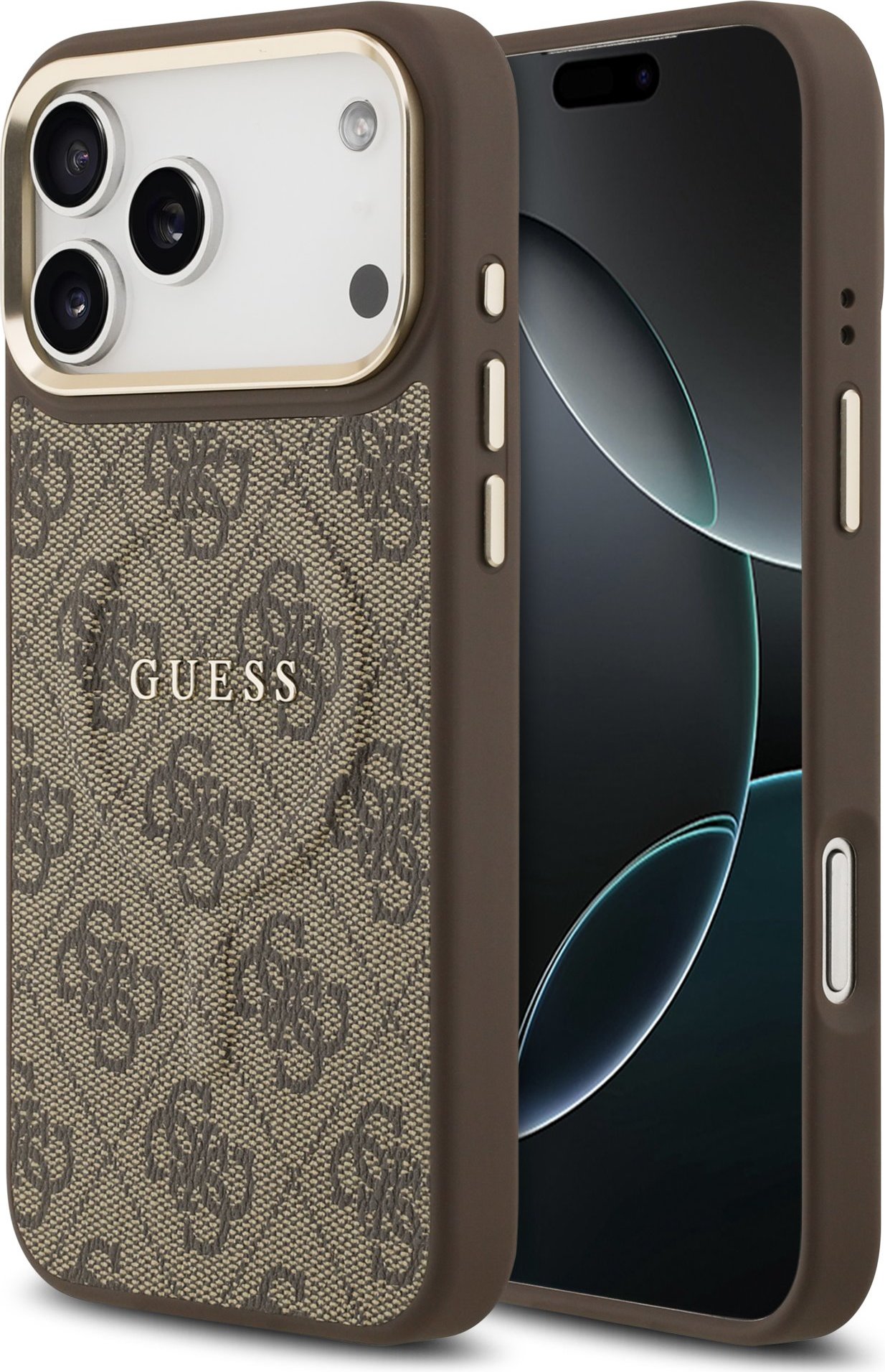Guess PU Leather 4G Gold Frame MagSafe Zadní Kryt pro iPhone 17 Pro Max Brown
