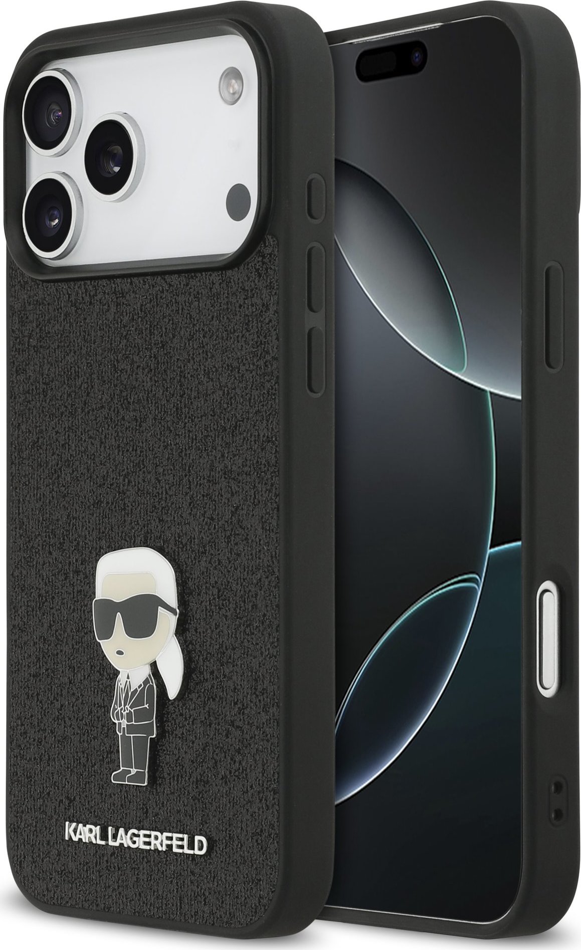 Karl Lagerfeld Fixed Glitter Metal Ikonik Zadní Kryt pro iPhone 17 Pro Max Black