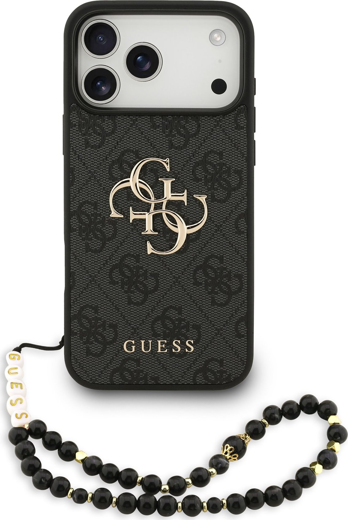 Guess PU 4G Metal Logo Strap Zadní Kryt pro iPhone 17 Pro Max Black
