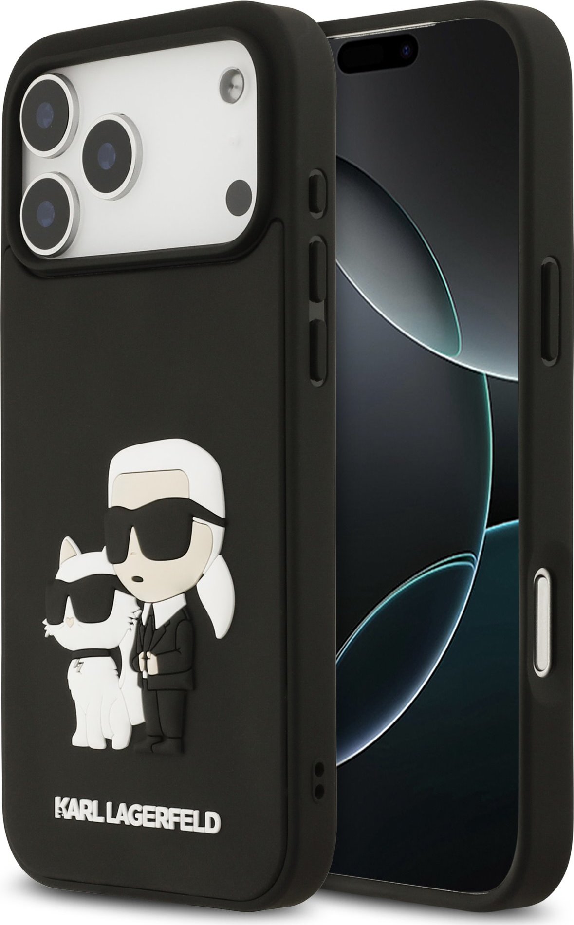 Karl Lagerfeld 3D Rubber Karl and Choupette Zadní Kryt pro iPhone 17 Pro Max Black