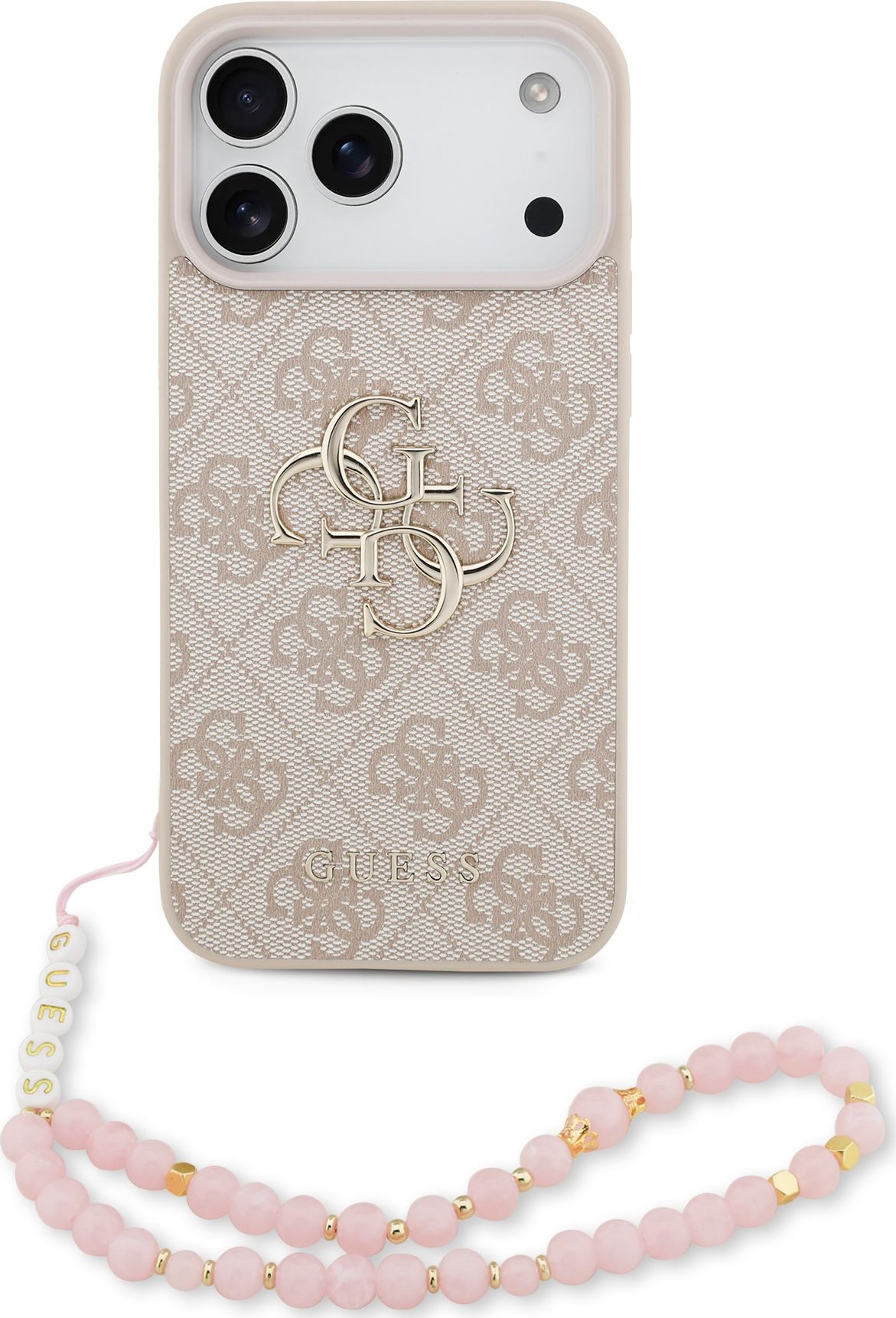 Guess PU 4G Metal Logo Strap Zadní Kryt pro iPhone 17 Pro Max Pink