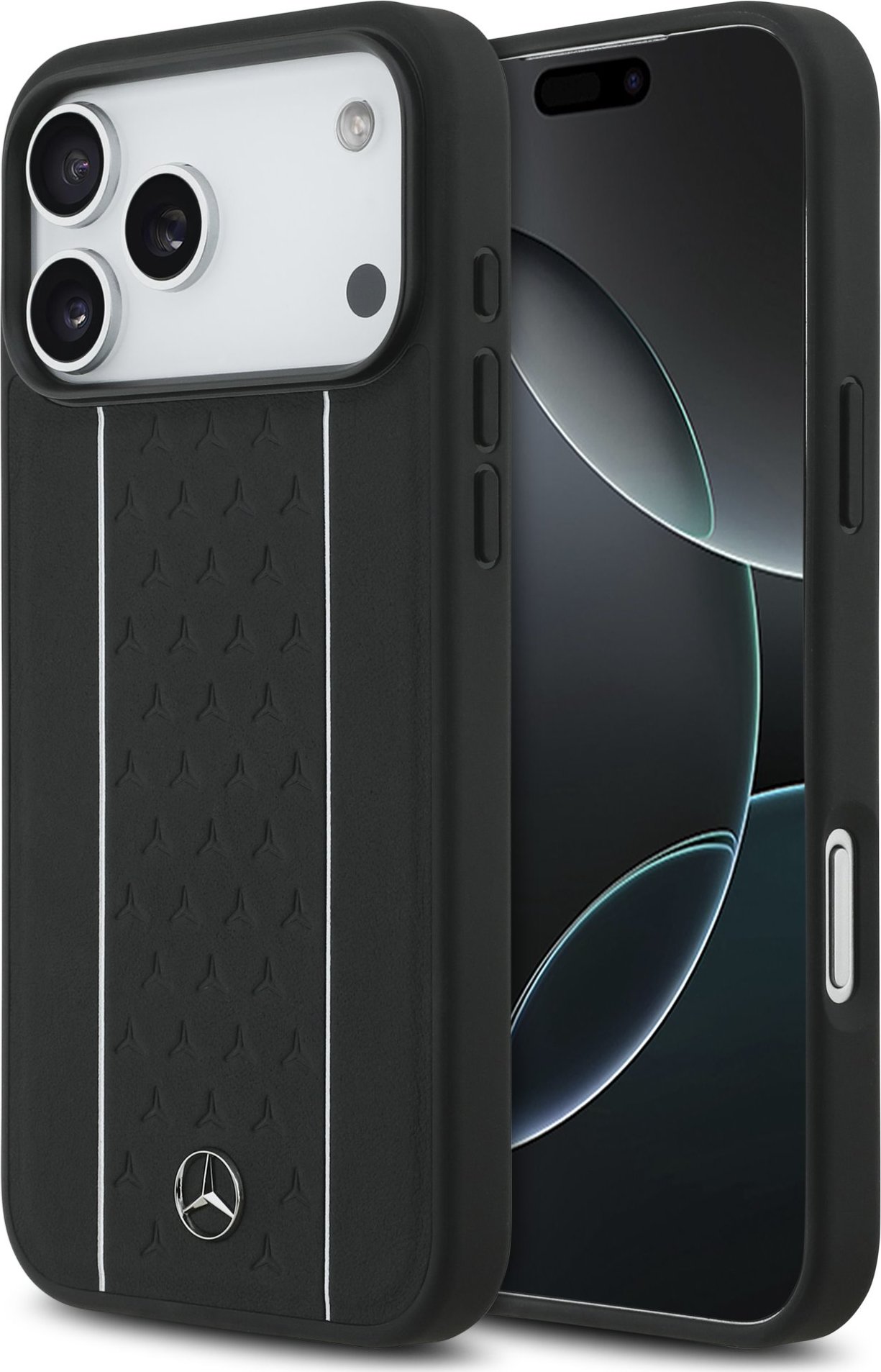 Mercedes Leather Star Pattern and Stripes MagSafe Zadní Kryt pro iPhone 17 Pro Max Black/White