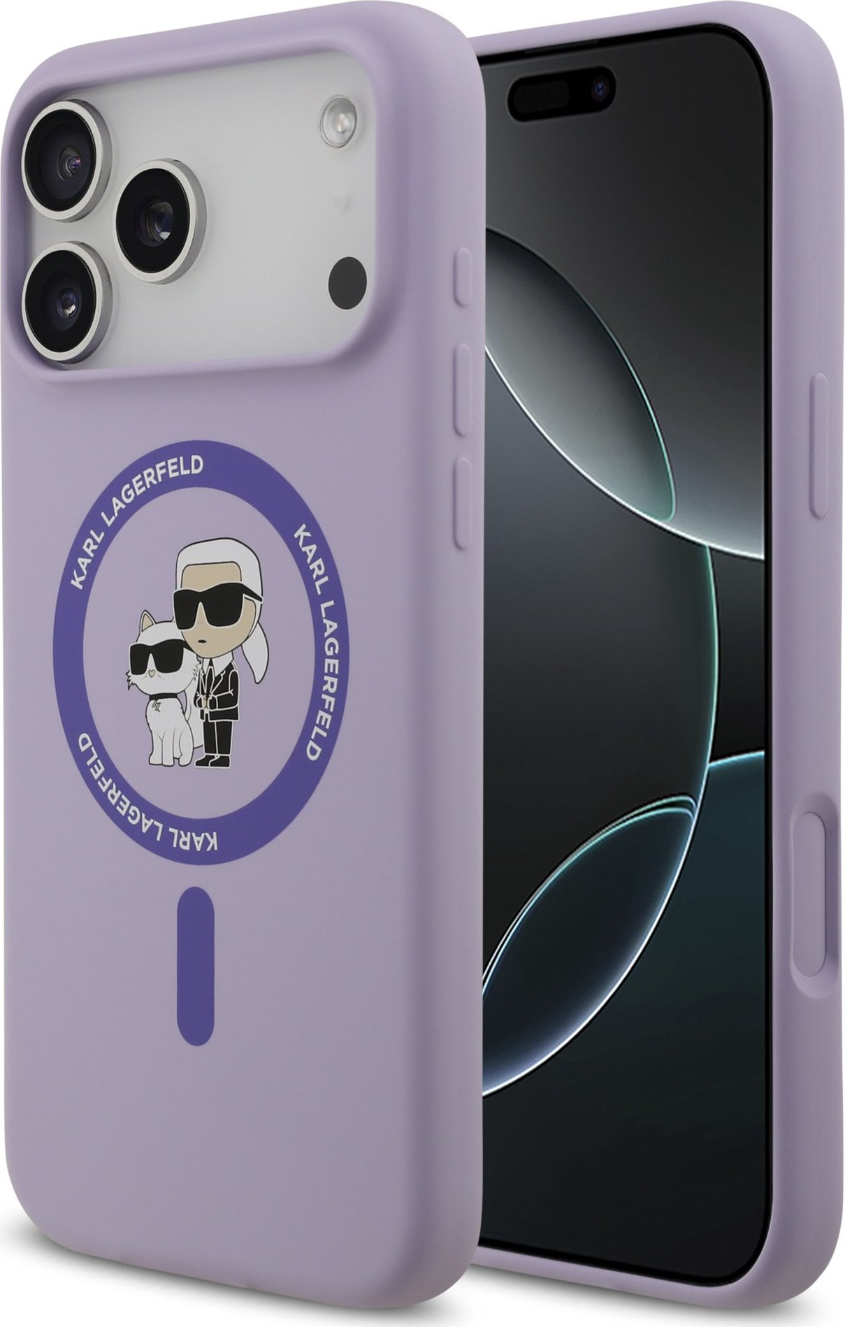 Karl Lagerfeld Liquid Silicone Karl and Choupette MagSafe Zadní Kryt pro iPhone 17 Pro Max Purple