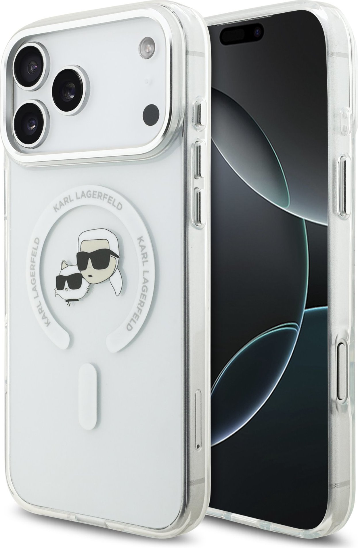 Karl Lagerfeld IML K&CH Heads Metal Frame MagSafe Zadní Kryt pro iPhone 17 Pro Max Transparent