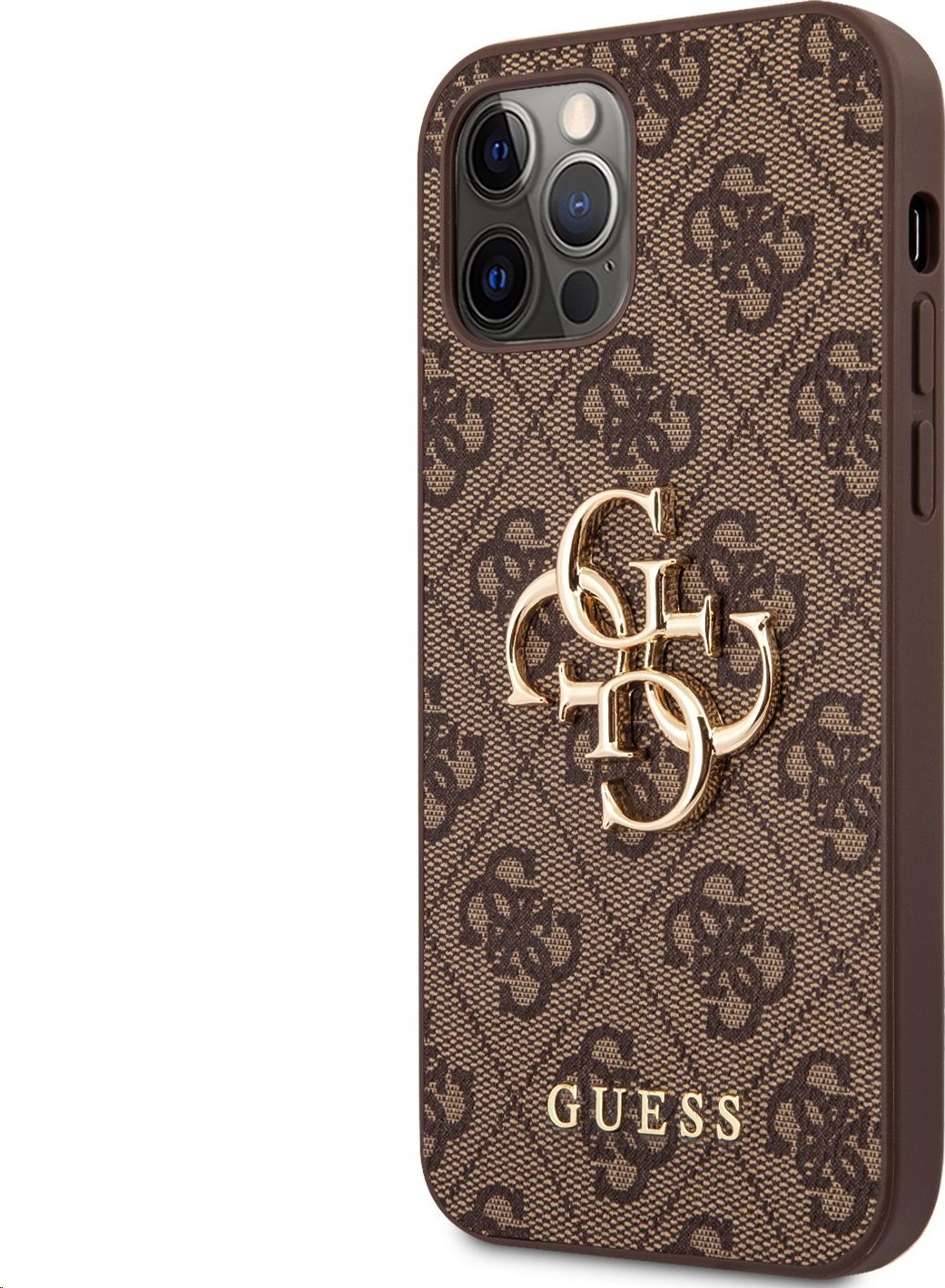 Guess PU 4G Metal Logo Zadní Kryt pro iPhone 12/12 Pro Brown