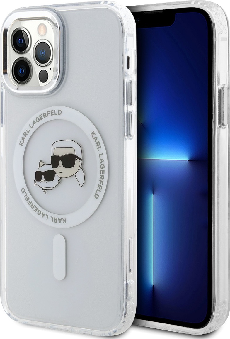 Karl Lagerfeld IML K&CH Heads Metal Frame MagSafe Zadní Kryt pro iPhone 12/12 Pro Transparent