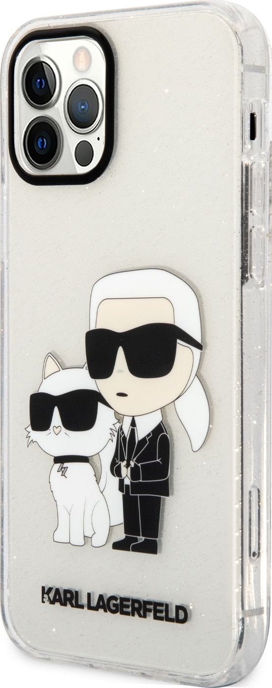 Karl Lagerfeld IML Glitter Karl and Choupette NFT Zadní Kryt pro iPhone 12/12 Pro Transparent