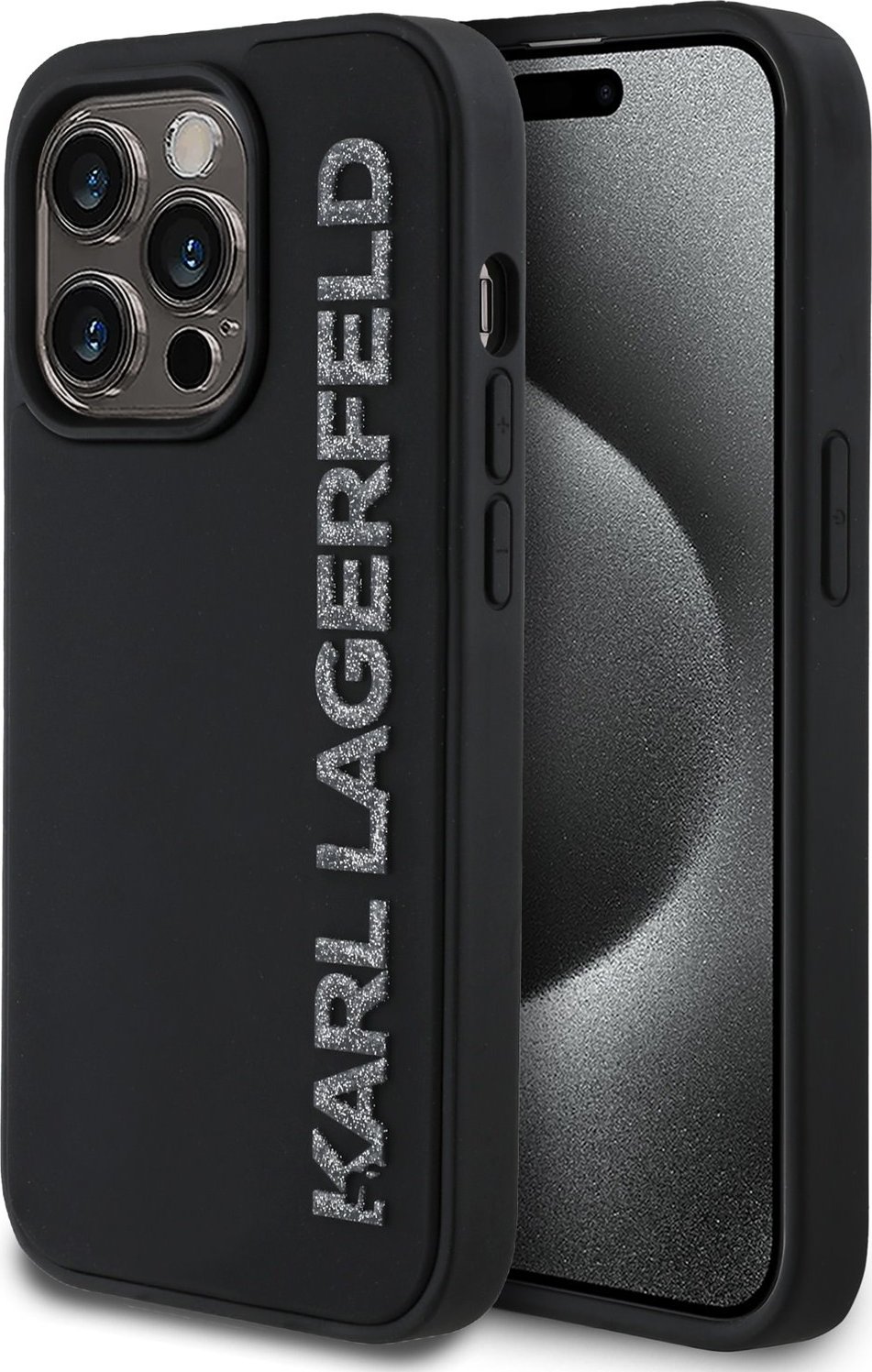 Karl Lagerfeld 3D Rubber Glitter Logo Zadní Kryt pro iPhone 13 Pro Black