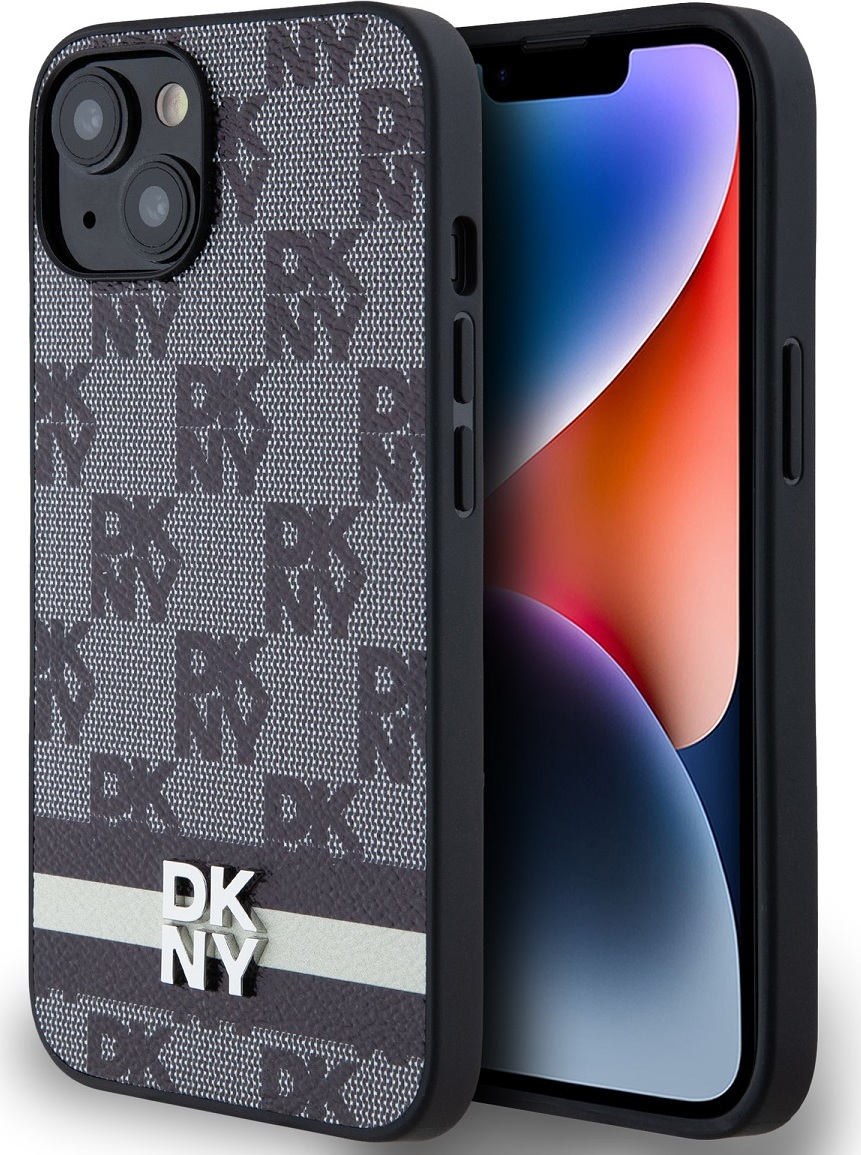 DKNY PU Leather Checkered Pattern and Stripe Zadní Kryt pro iPhone 13 Black