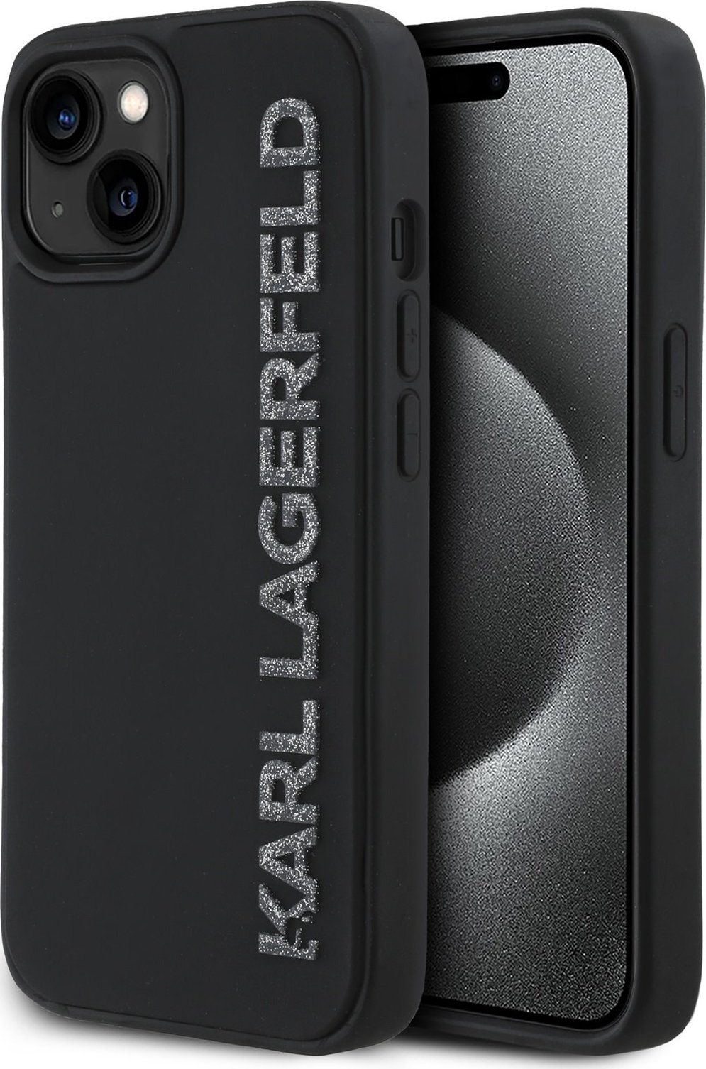 Karl Lagerfeld 3D Rubber Glitter Logo Zadní Kryt pro iPhone 13 Black