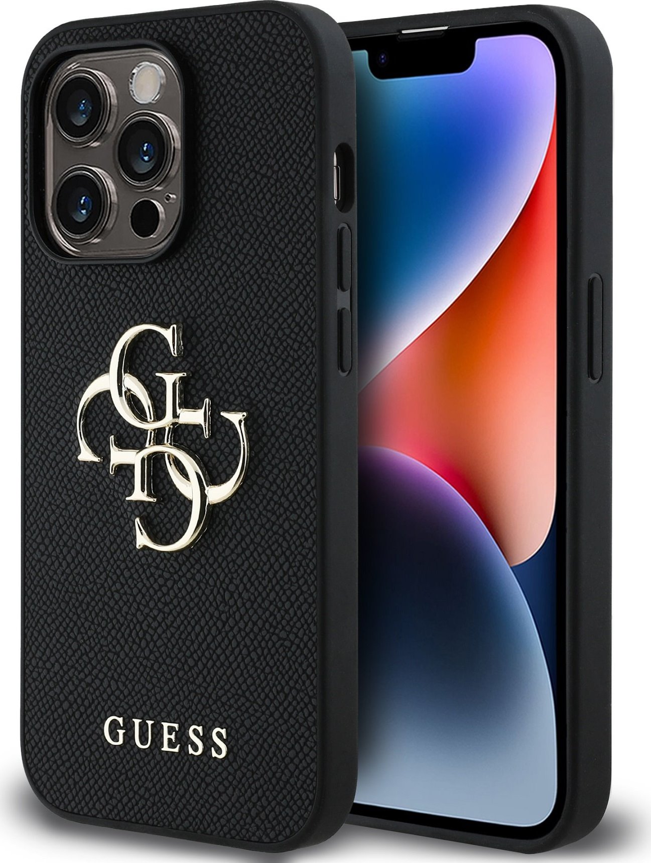 Guess PU Grained 4G Metal Logo Zadní Kryt pro iPhone 14 Pro Black