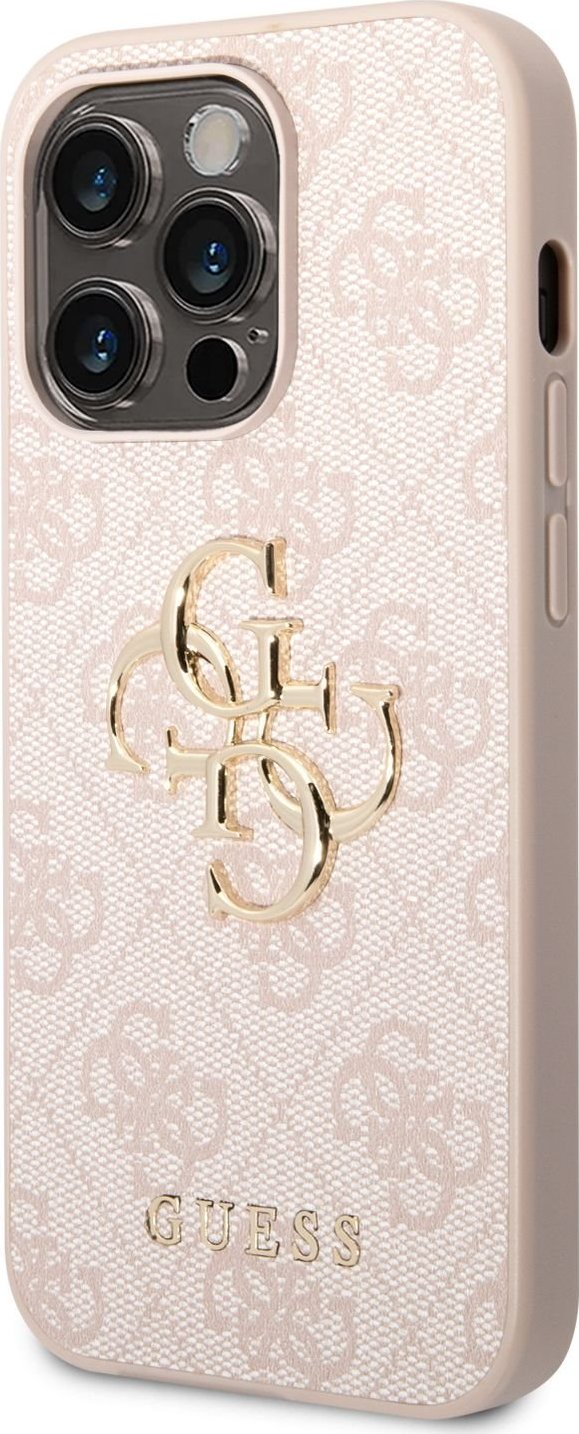 Guess PU 4G Metal Logo Zadní Kryt pro iPhone 14 Pro Pink