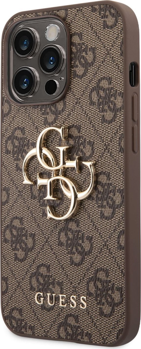Guess PU 4G Metal Logo Zadní Kryt pro iPhone 14 Pro Brown